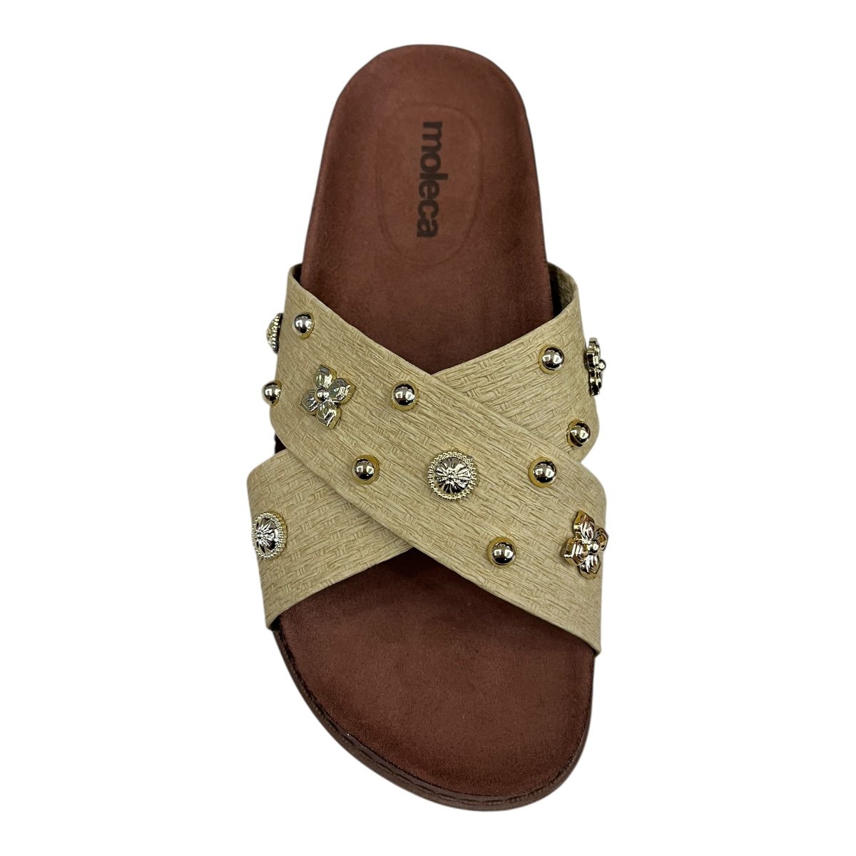 Chinelo Papete Feminino Moleca Casual Cruzada Detalhe Metalizado Camurça Antiderrapante 5500.112 Bege Bege 4