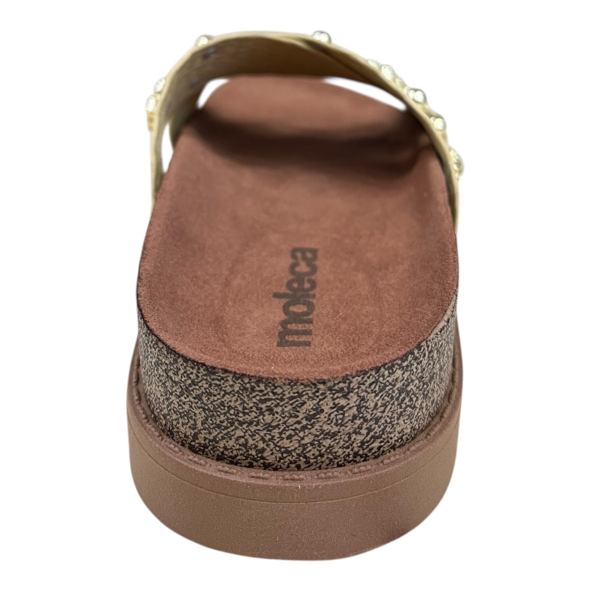 Chinelo Papete Feminino Moleca Casual Cruzada Detalhe Metalizado Camurça Antiderrapante 5500.112 Bege Bege 5