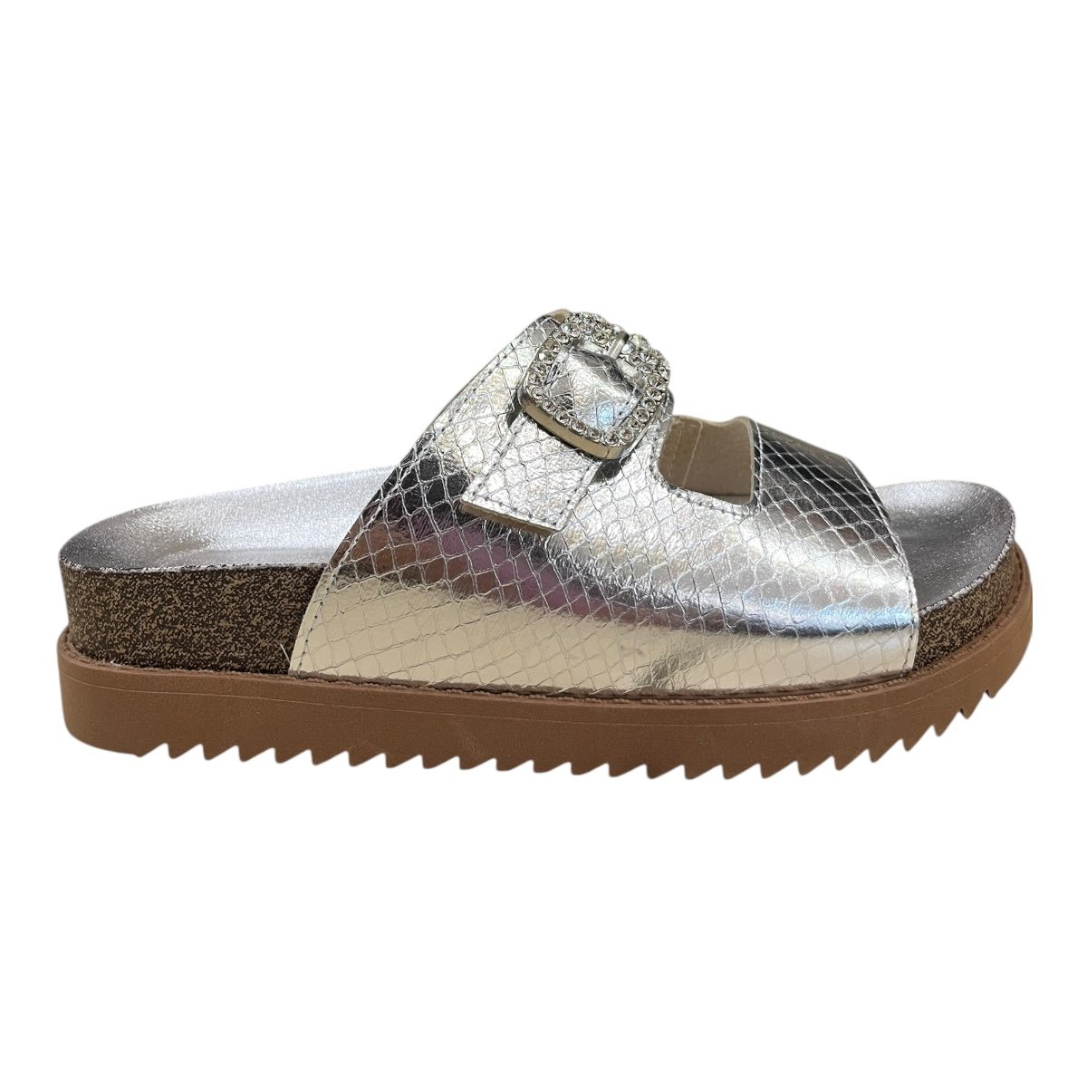 Chinelo Papete Feminino Moleca Casual Conforto Antiderrapante Fivela Brilho Metalizado 5500.117 Prata