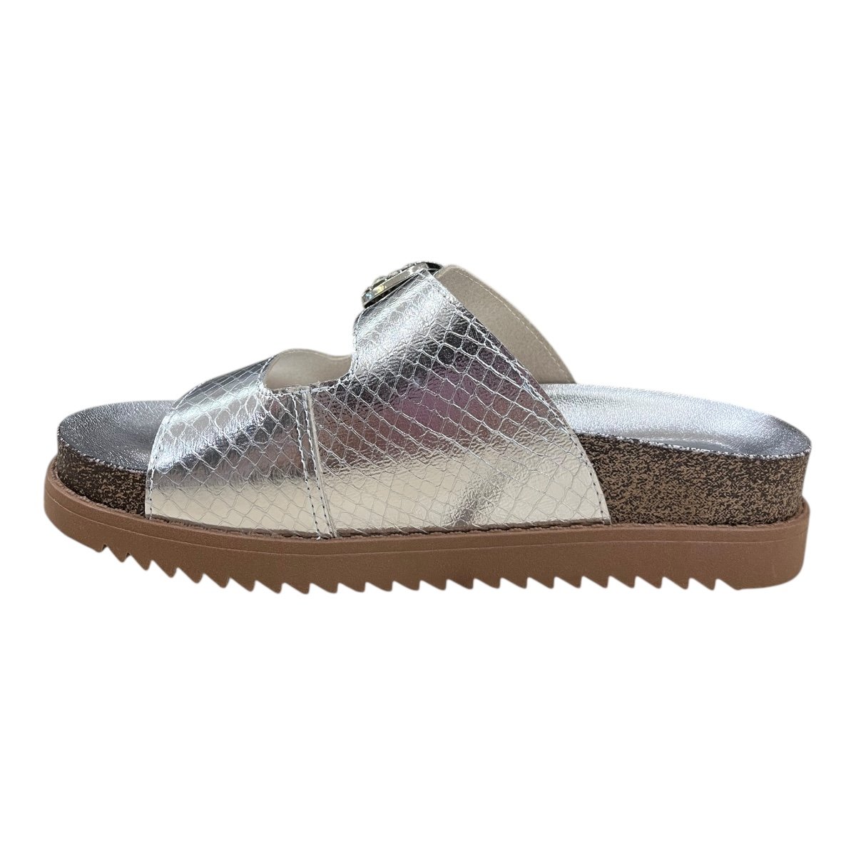 Chinelo Papete Feminino Moleca Casual Conforto Antiderrapante Fivela Brilho Metalizado 5500.117 Prata Prata 3