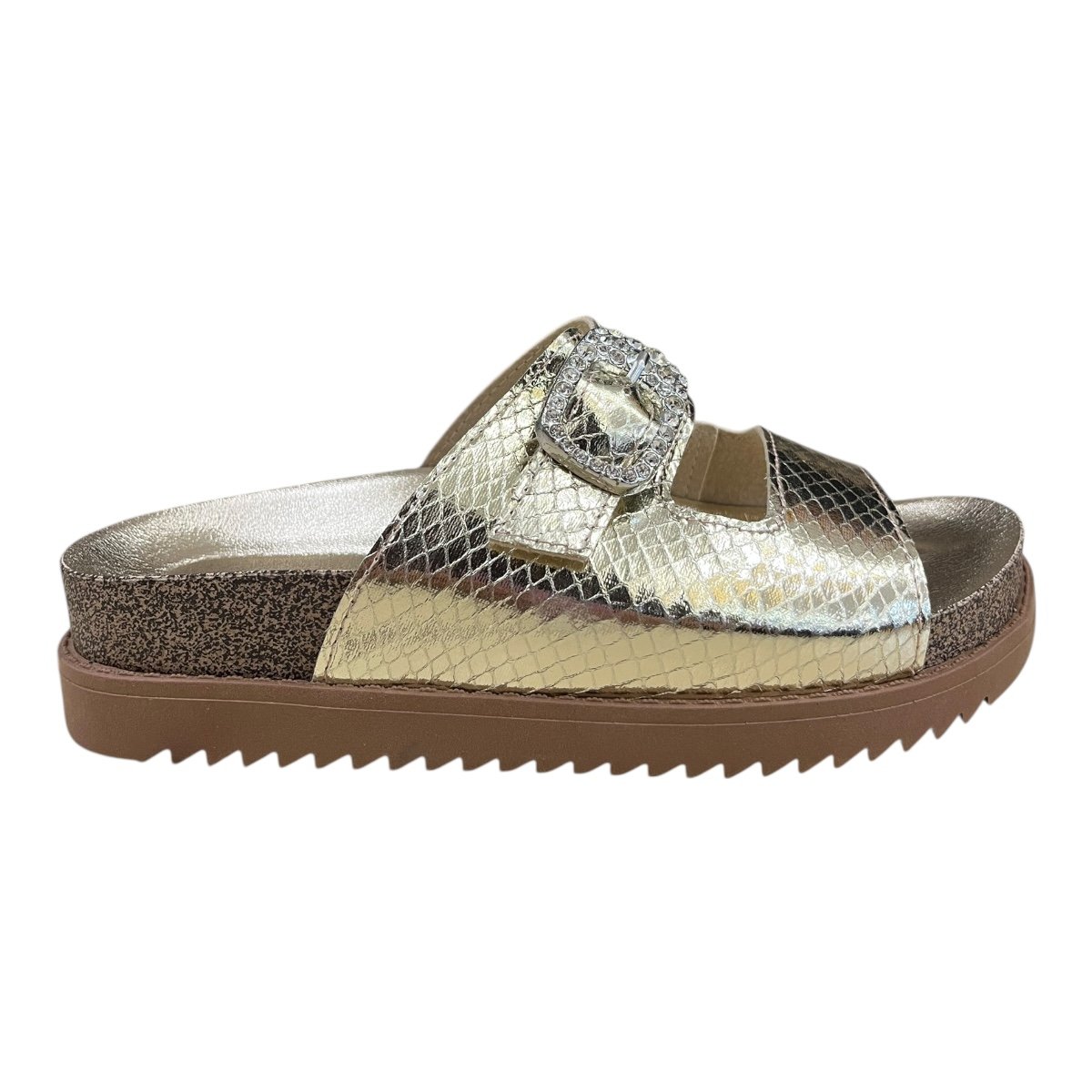 Chinelo Papete Feminino Moleca Casual Conforto Antiderrapante Fivela Brilho Metalizado 5500.117 Dourado