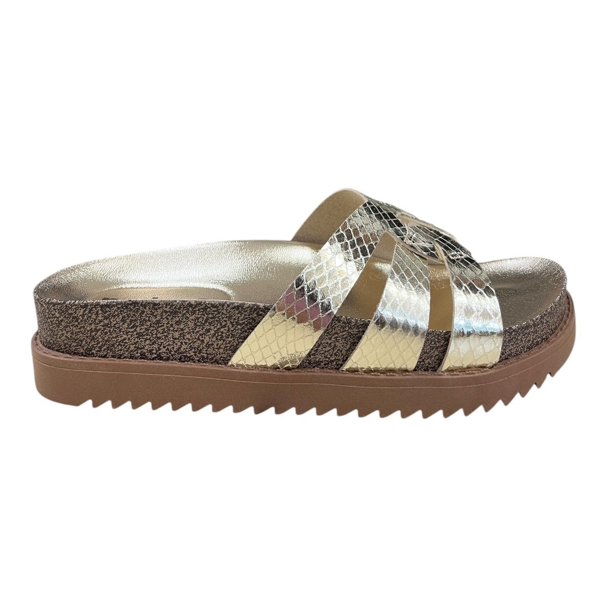 Chinelo Papete Feminino Moleca Slid Casual Conforto Antiderrapante Brilho Metalizado Tiras  5500.116 Dourado