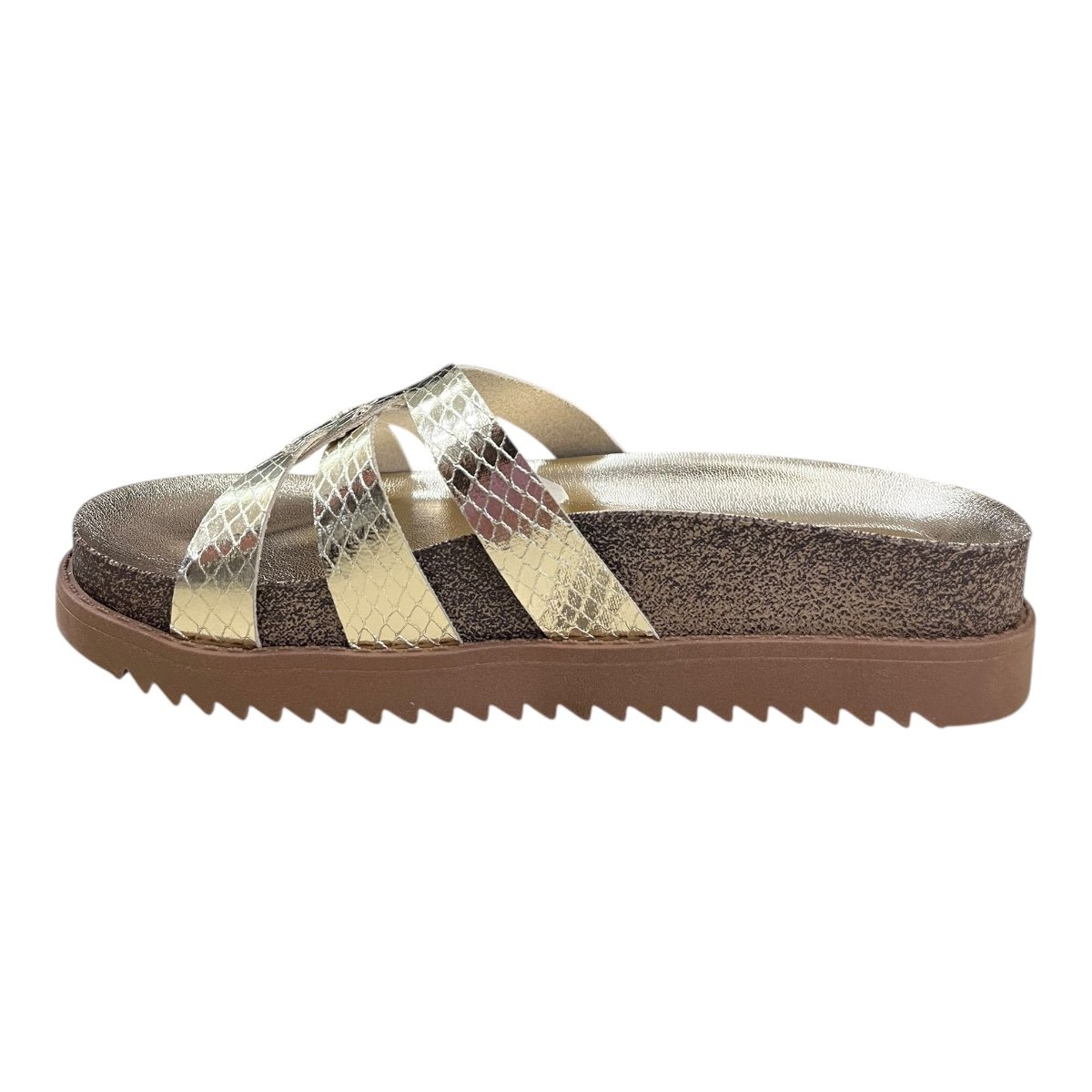 Chinelo Papete Feminino Moleca Slid Casual Conforto Antiderrapante Brilho Metalizado Tiras 5500.116 Dourado Dourado 3