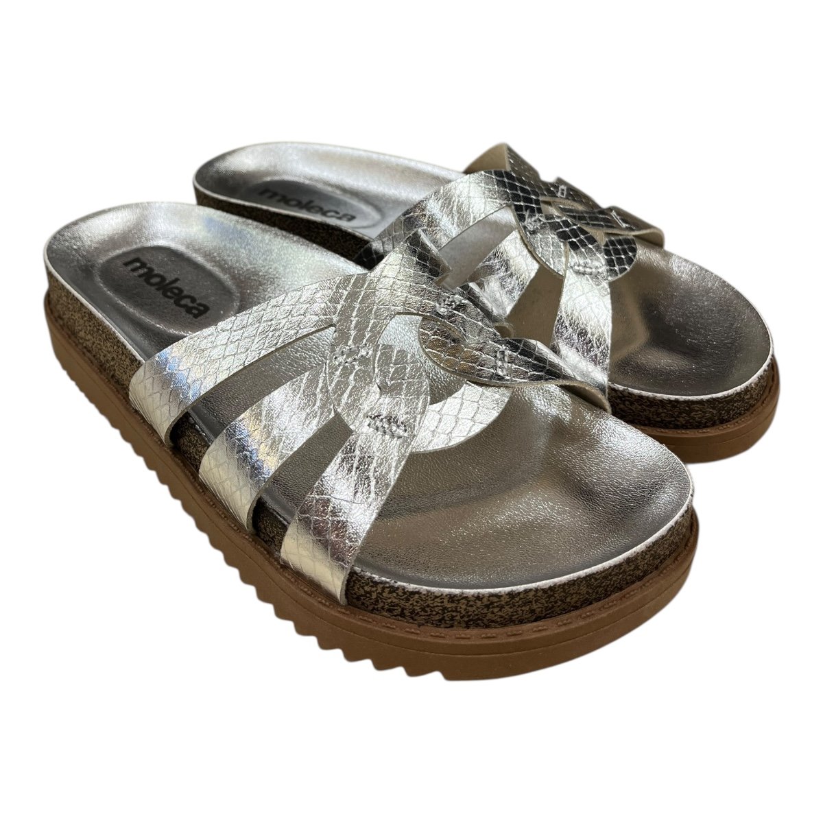 Chinelo Papete Feminino Moleca Slid Casual Conforto Antiderrapante Brilho Metalizado Tiras 5500.116 Prata Prata 2