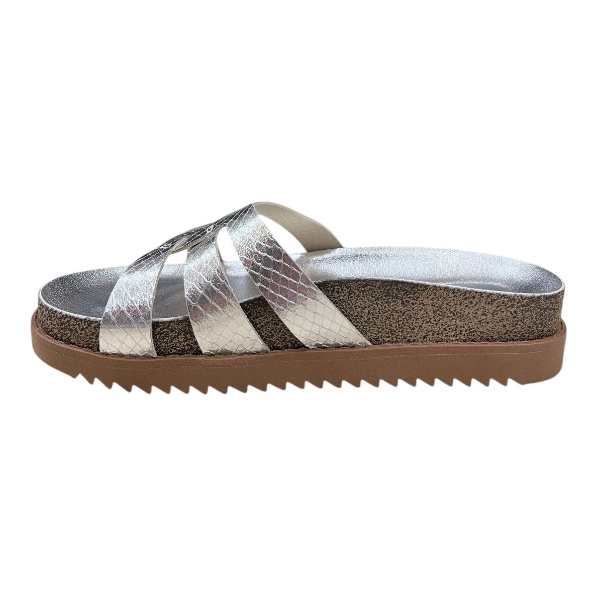 Chinelo Papete Feminino Moleca Slid Casual Conforto Antiderrapante Brilho Metalizado Tiras 5500.116 Prata Prata 4