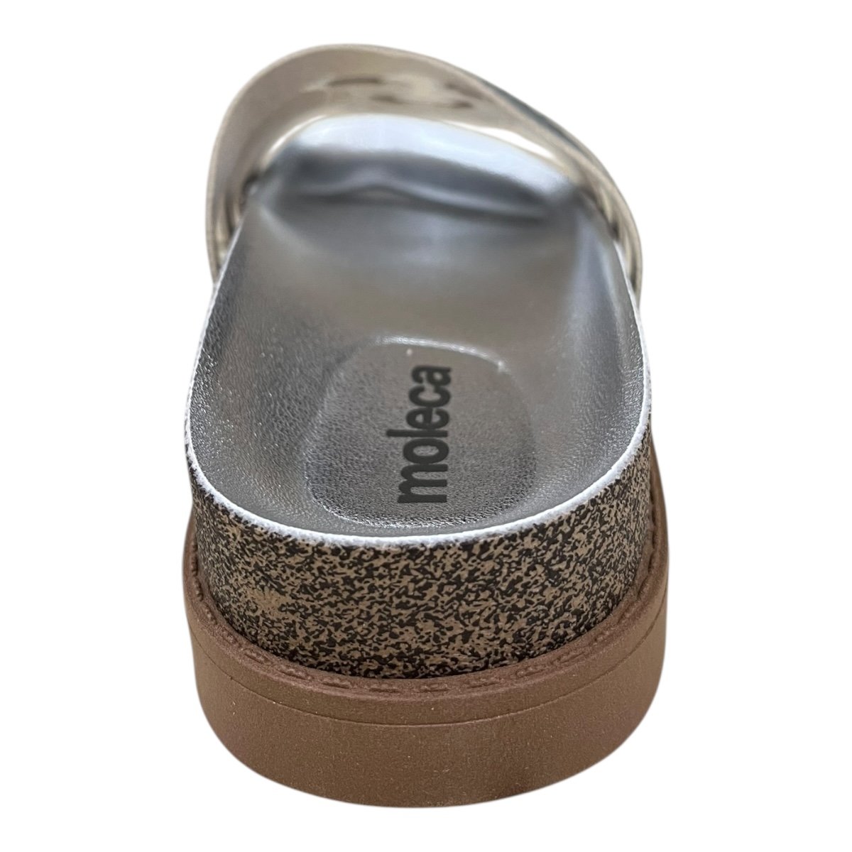 Chinelo Papete Feminino Moleca Slid Casual Conforto Antiderrapante Brilho Metalizado Tiras 5500.116 Prata Prata 5