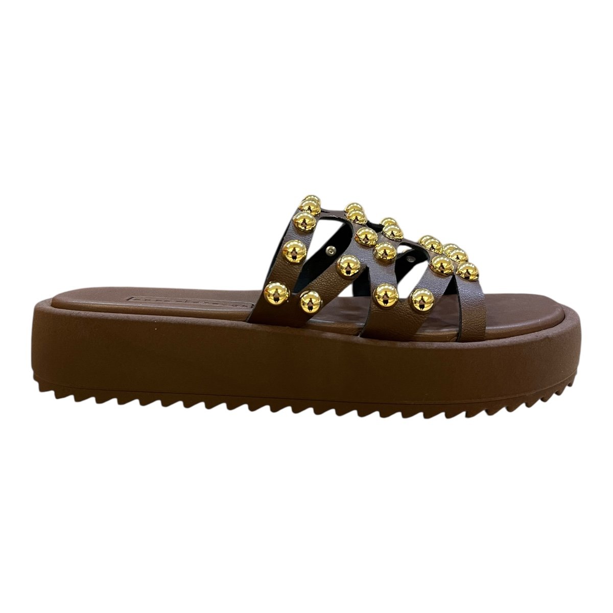 Chinelo Papete Feminino Moleca Slid Casual Conforto Tiras Detalhe Metalizado Antiderrapante 5489.121 Marrom