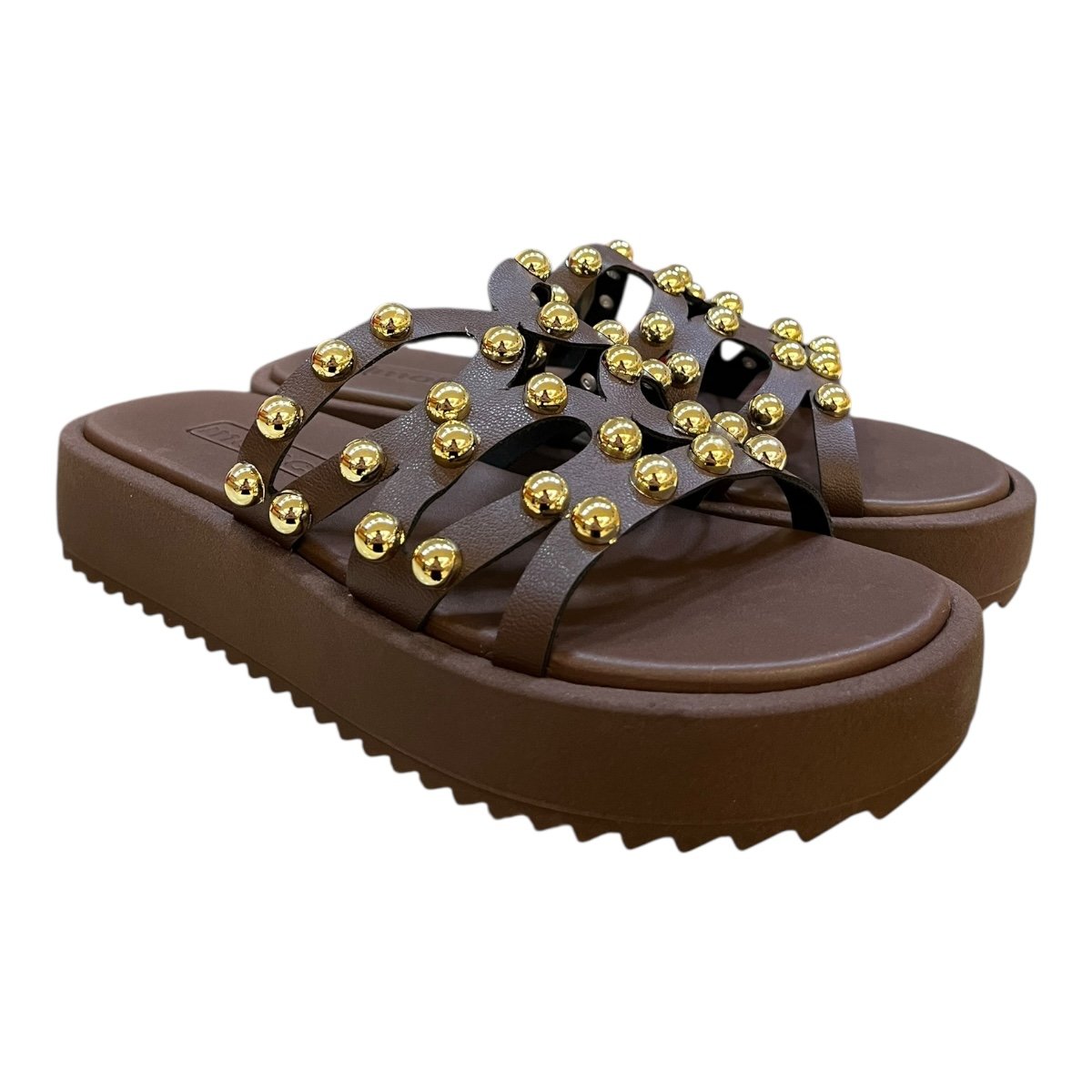 Chinelo Papete Feminino Moleca Slid Casual Conforto Tiras Detalhe Metalizado Antiderrapante 5489.121 Marrom Marrom 2