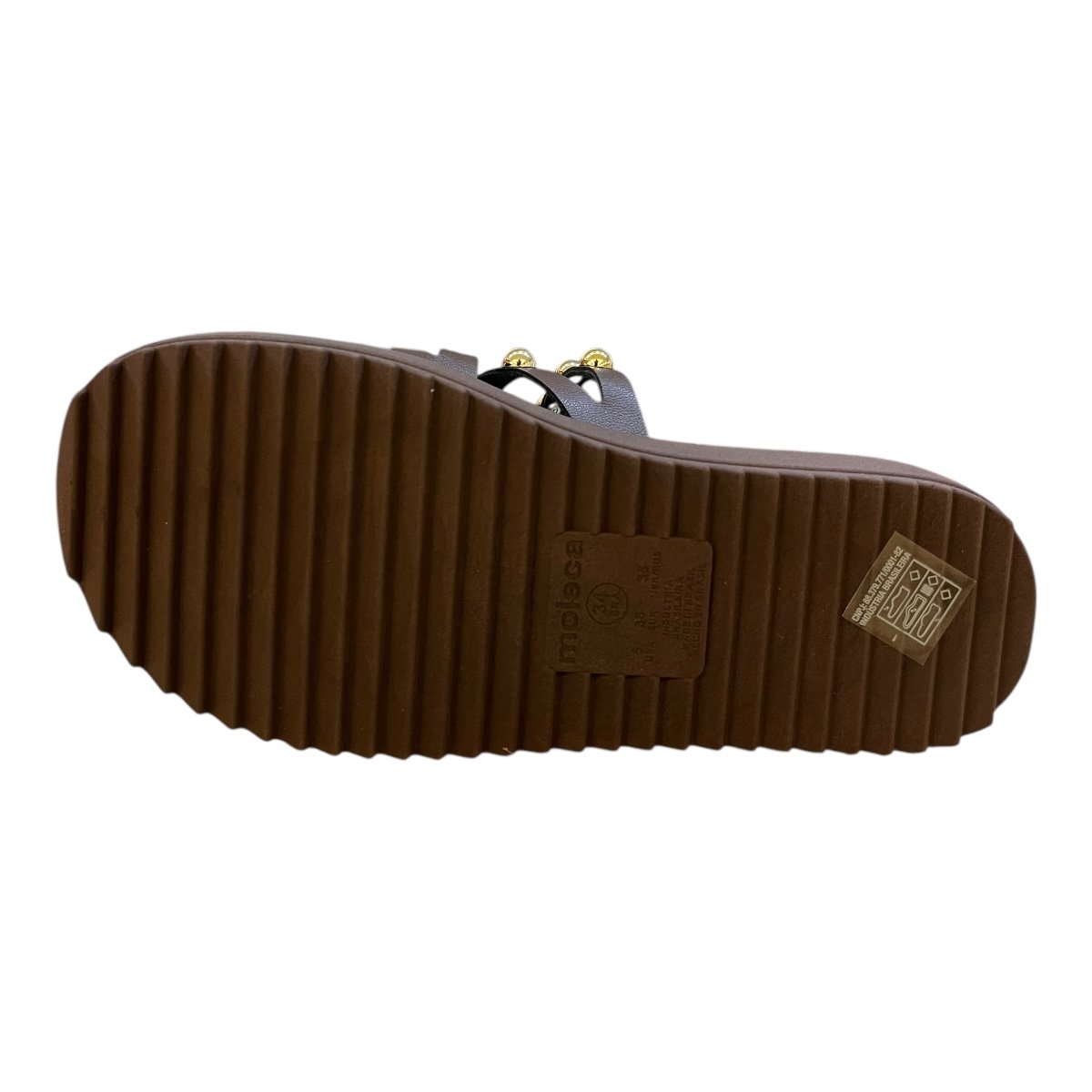 Chinelo Papete Feminino Moleca Slid Casual Conforto Tiras Detalhe Metalizado Antiderrapante 5489.121 Marrom Marrom 3