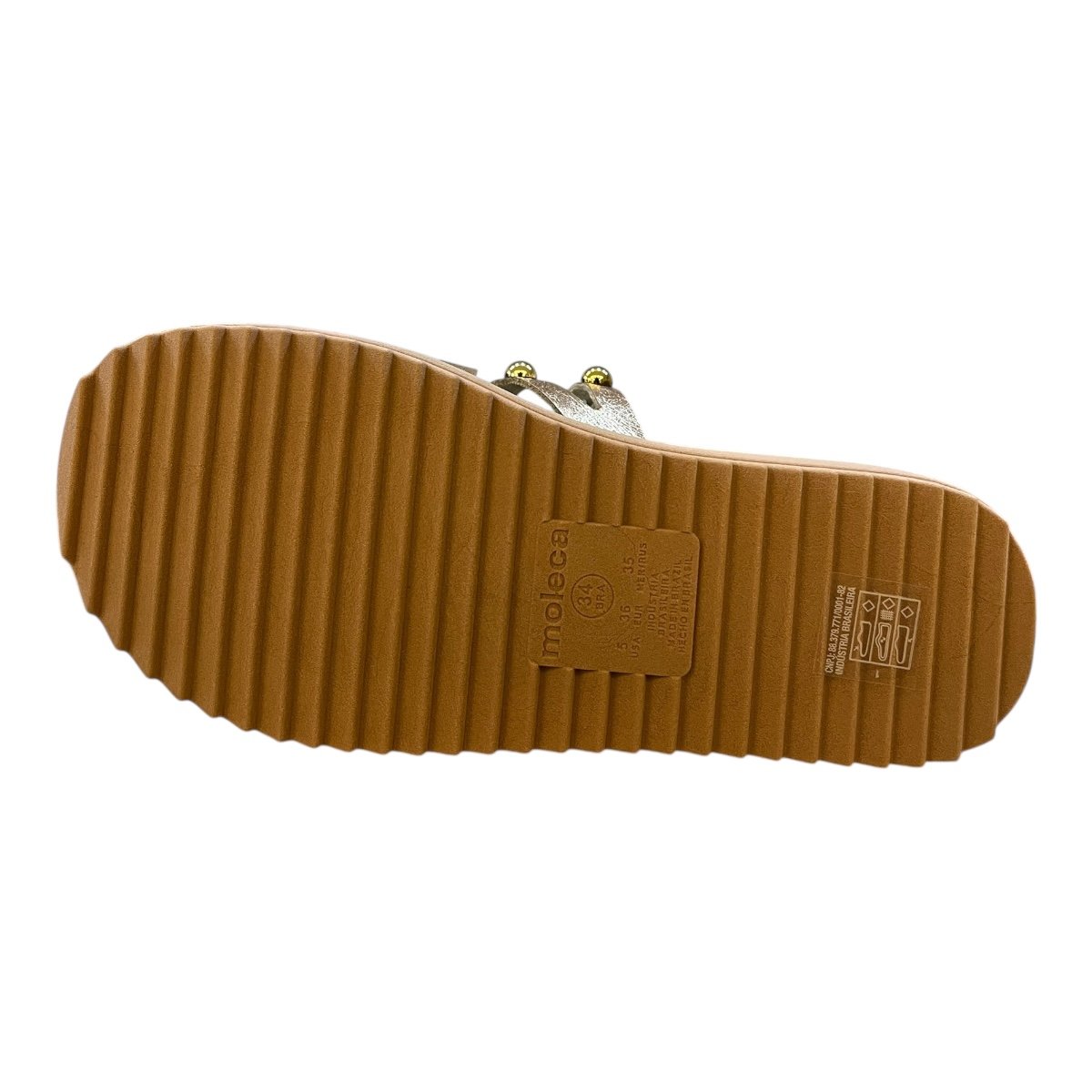 Chinelo Papete Feminino Moleca Slid Casual Conforto Tiras Detalhe Metalizado Antiderrapante 5489.121 Nude Dourado 3