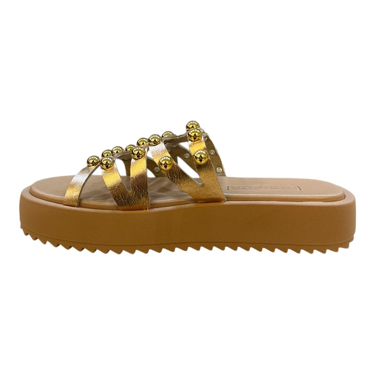 Chinelo Papete Feminino Moleca Slid Casual Conforto Tiras Detalhe Metalizado Antiderrapante 5489.121 Nude Dourado 4