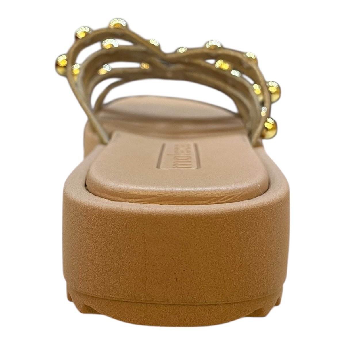 Chinelo Papete Feminino Moleca Slid Casual Conforto Tiras Detalhe Metalizado Antiderrapante 5489.121 Nude Dourado 5