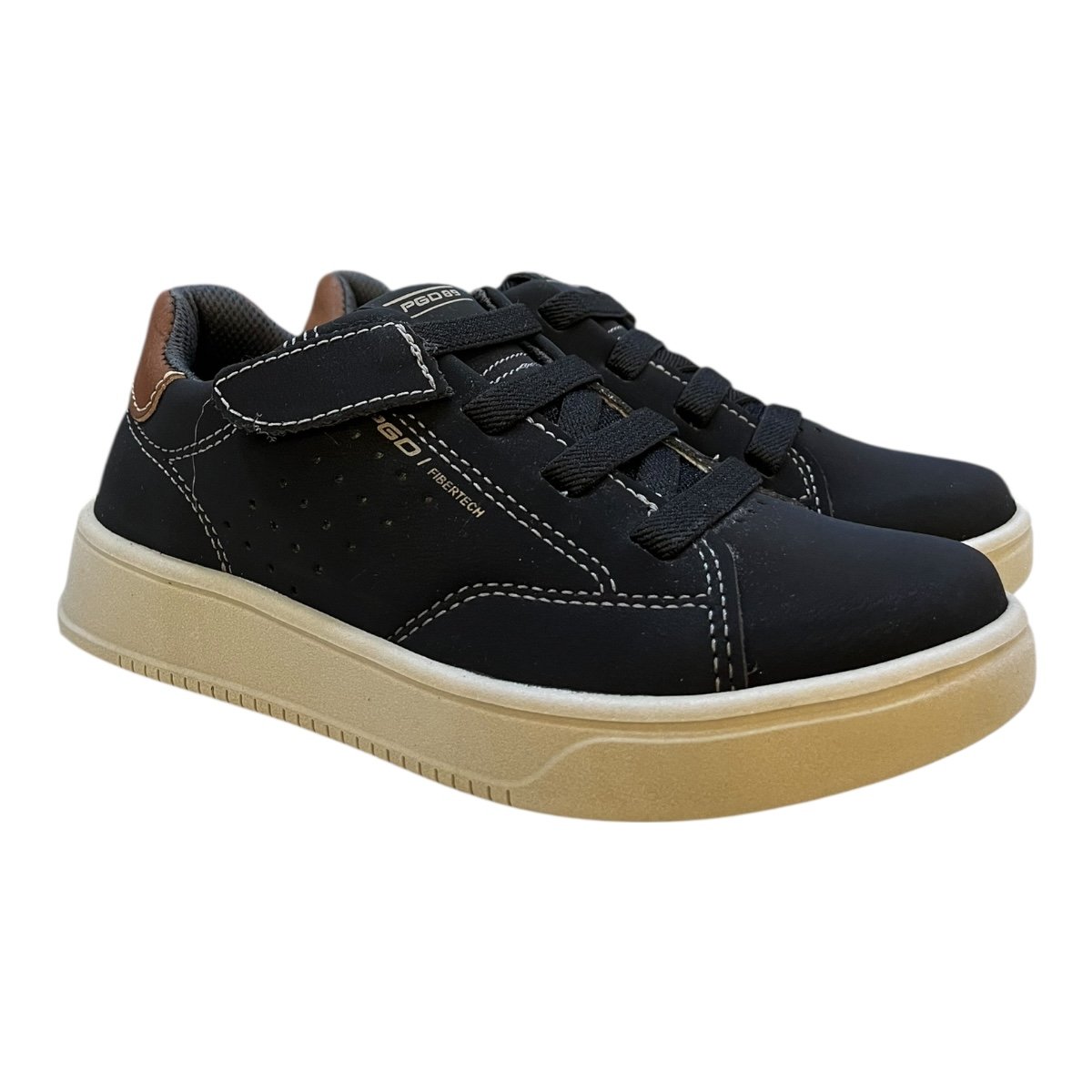 Sapatenis Infantil Menino Pegada Casual Couro Calce Fácil Autocolante Antiderrapante 371907 Preto Preto 2