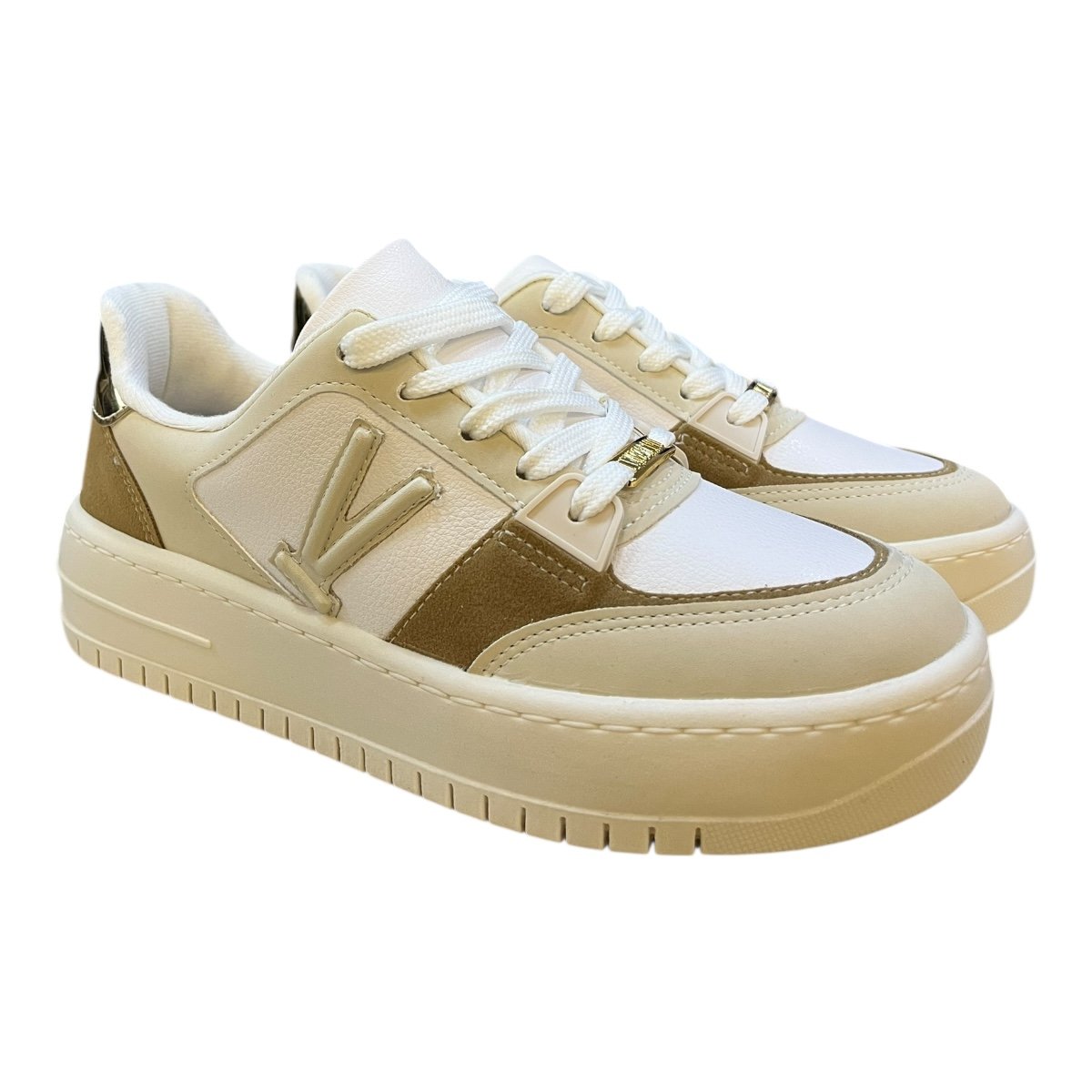 Tenis Feminino Vizzano Casual Conforto Detalhe Metalizado Plataforma Antiderrapante 1389.131 Branco Branco 2