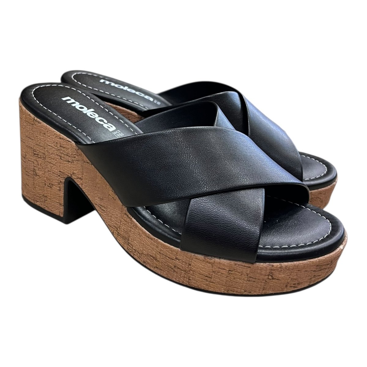 Tamanco Feminino Moleca Casual Conforto Cruzado Plataforma Salto Alto Bloco 5549.100 Preto Preto 2