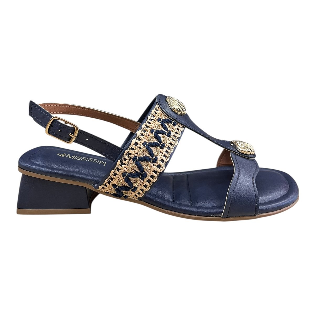 Sandalia Feminino Mississipi Casual Conforto Salto Baixo Bloco Cordas Antiderrapante  J0531 Marinho