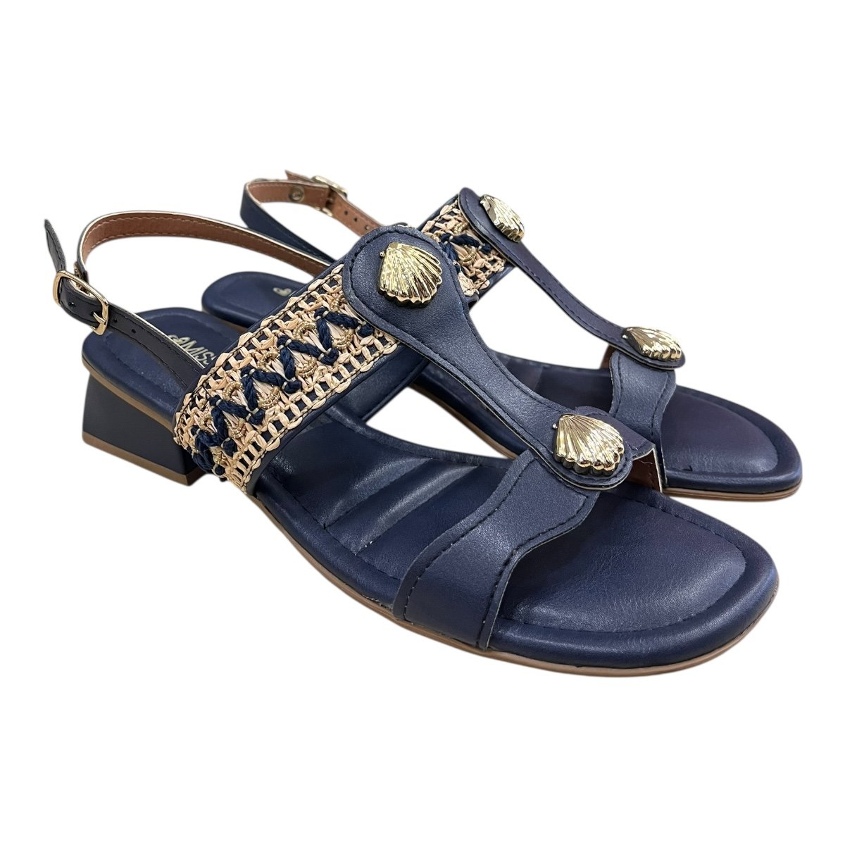 Sandalia Feminino Mississipi Casual Conforto Salto Baixo Bloco Cordas Antiderrapante  J0531 Marinho Azul Marinho 2