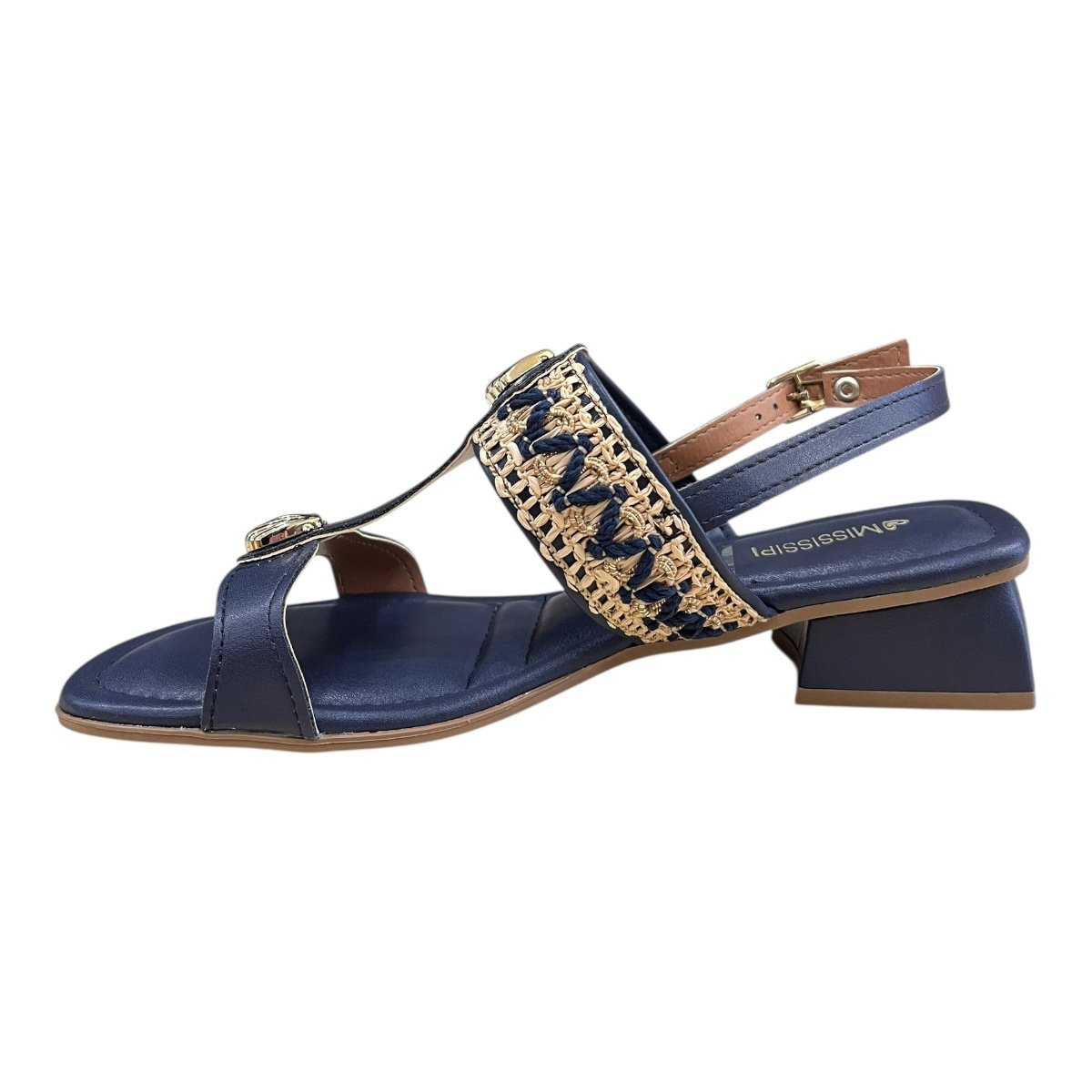 Sandalia Feminino Mississipi Casual Conforto Salto Baixo Bloco Cordas Antiderrapante  J0531 Marinho Azul Marinho 3