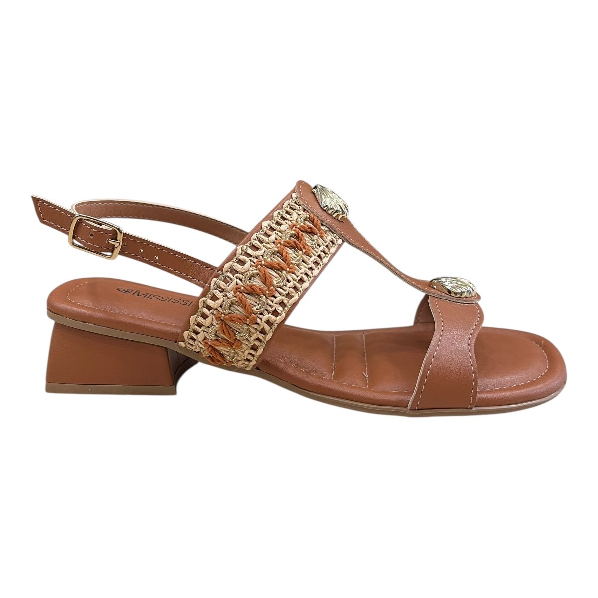 Sandalia Feminino Mississipi Casual Conforto Salto Baixo Bloco Cordas Antiderrapante  J0531 Caramelo