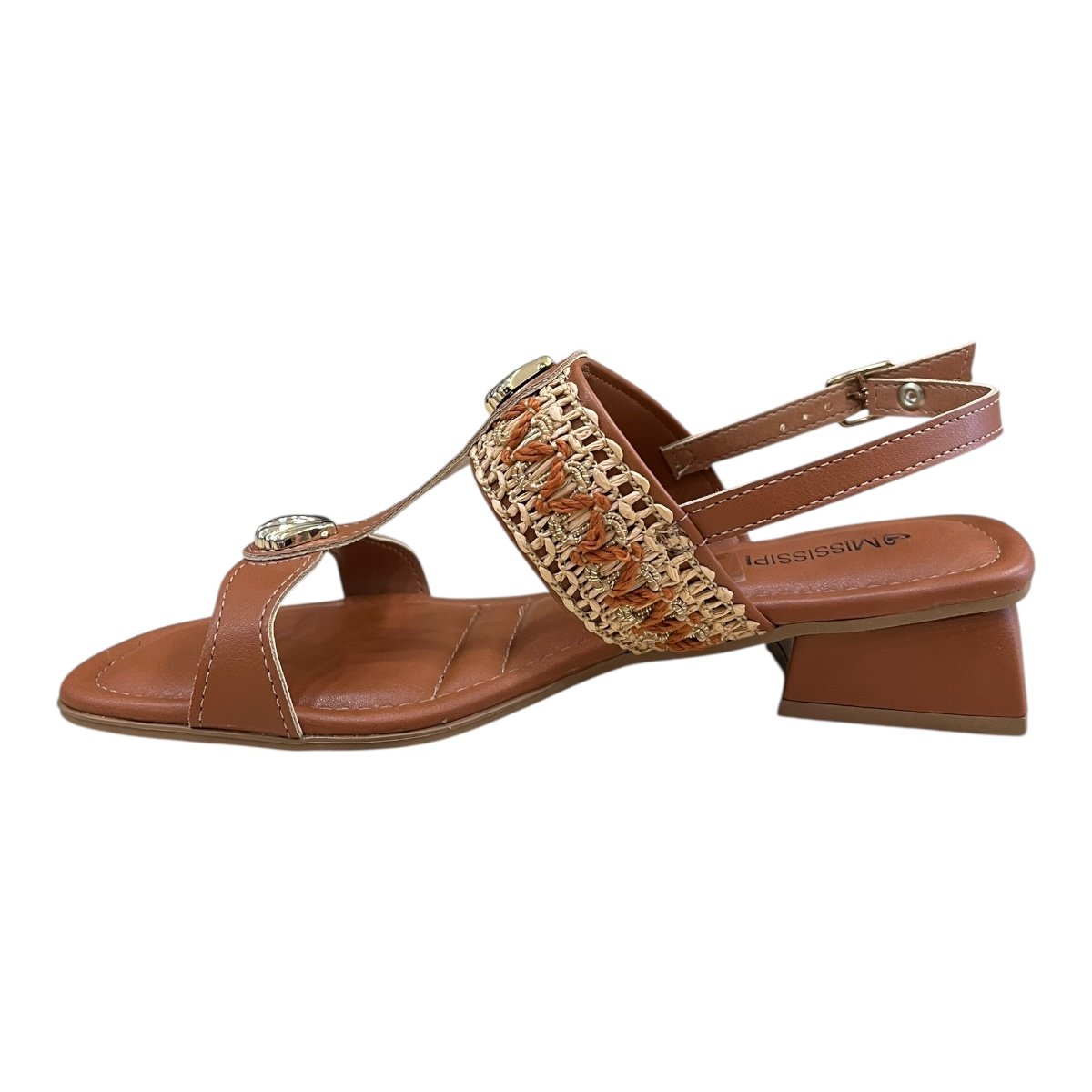 Sandalia Feminino Mississipi Casual Conforto Salto Baixo Bloco Cordas Antiderrapante  J0531 Caramelo Marrom 6