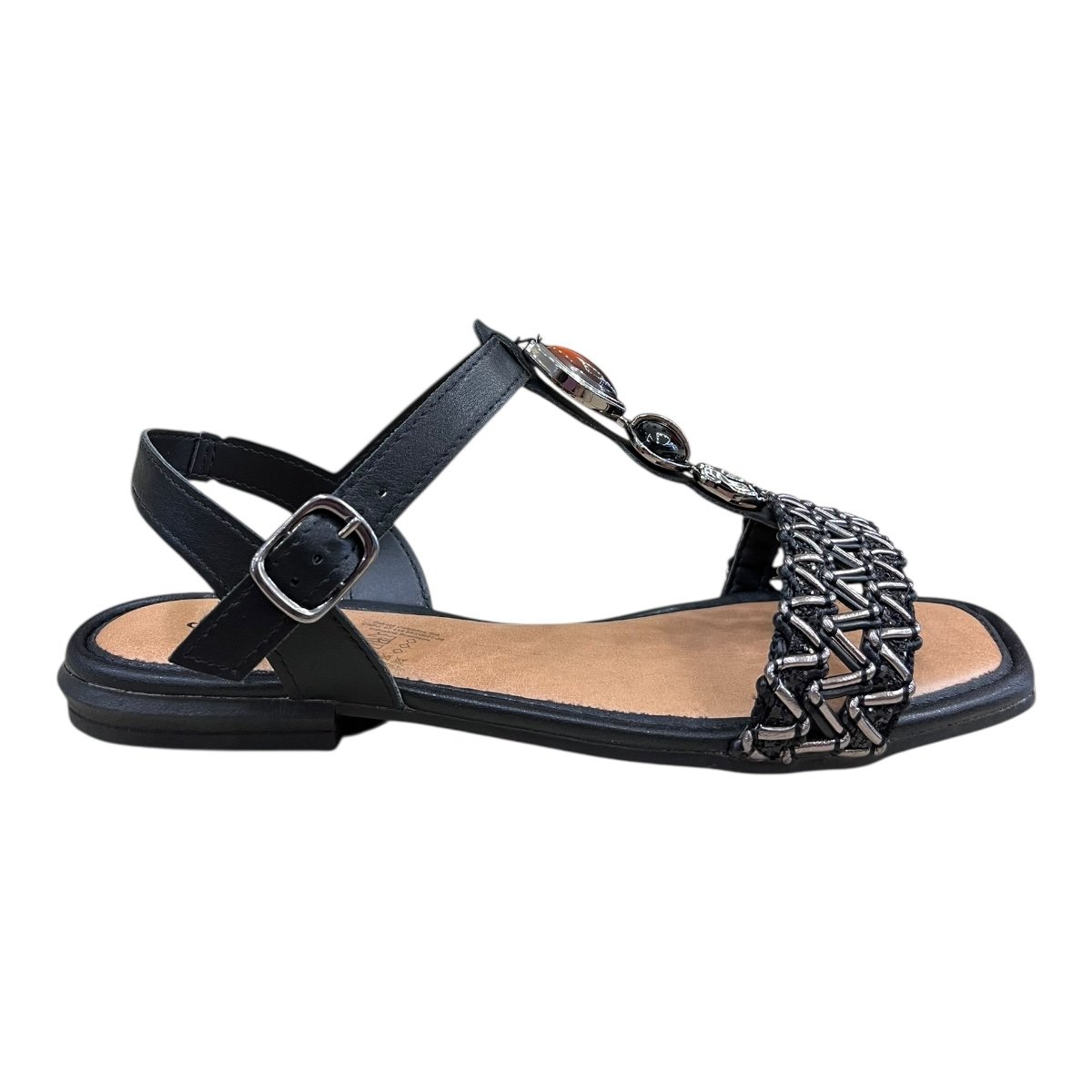 Sandalia Rasteira Feminino Mississipi Casual Conforto Cordas Pedras Antiderrapante J0442 Preto