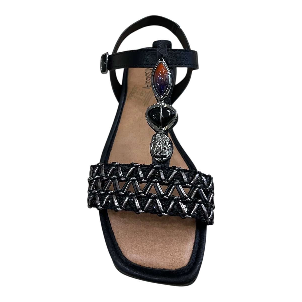 Sandalia Rasteira Feminino Mississipi Casual Conforto Cordas Pedras Antiderrapante J0442 Preto Preto 3