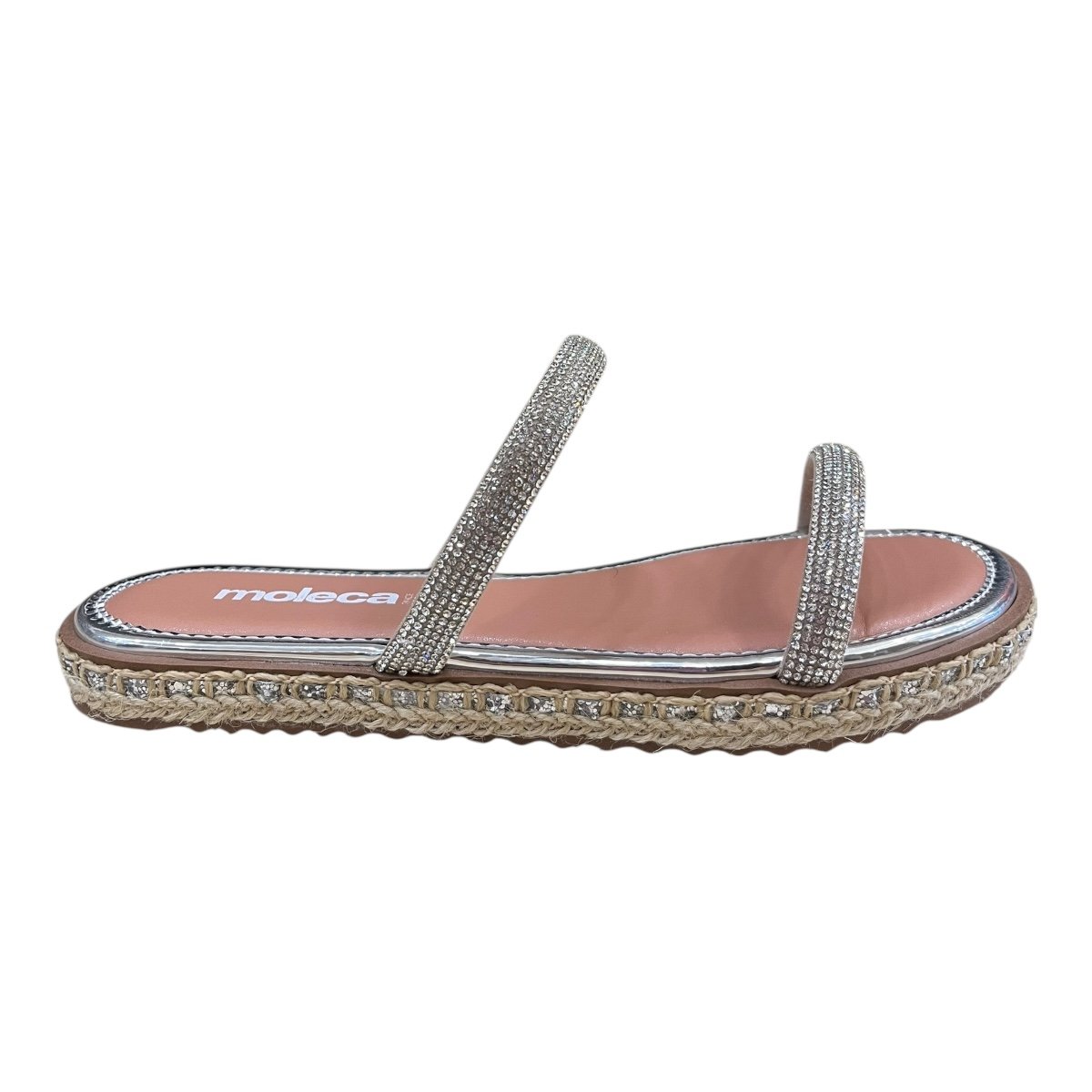 Chinelo Rasteira Feminino Moleca Casual Conforto Brilho Strass Metalizado Antiderrapante 5413.1326 Prata