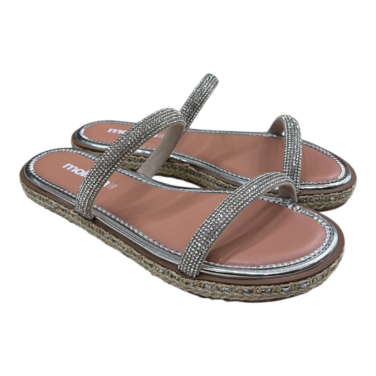 Chinelo Rasteira Feminino Moleca Casual Conforto Brilho Strass Metalizado Antiderrapante 5413.1326 Prata Prata 2