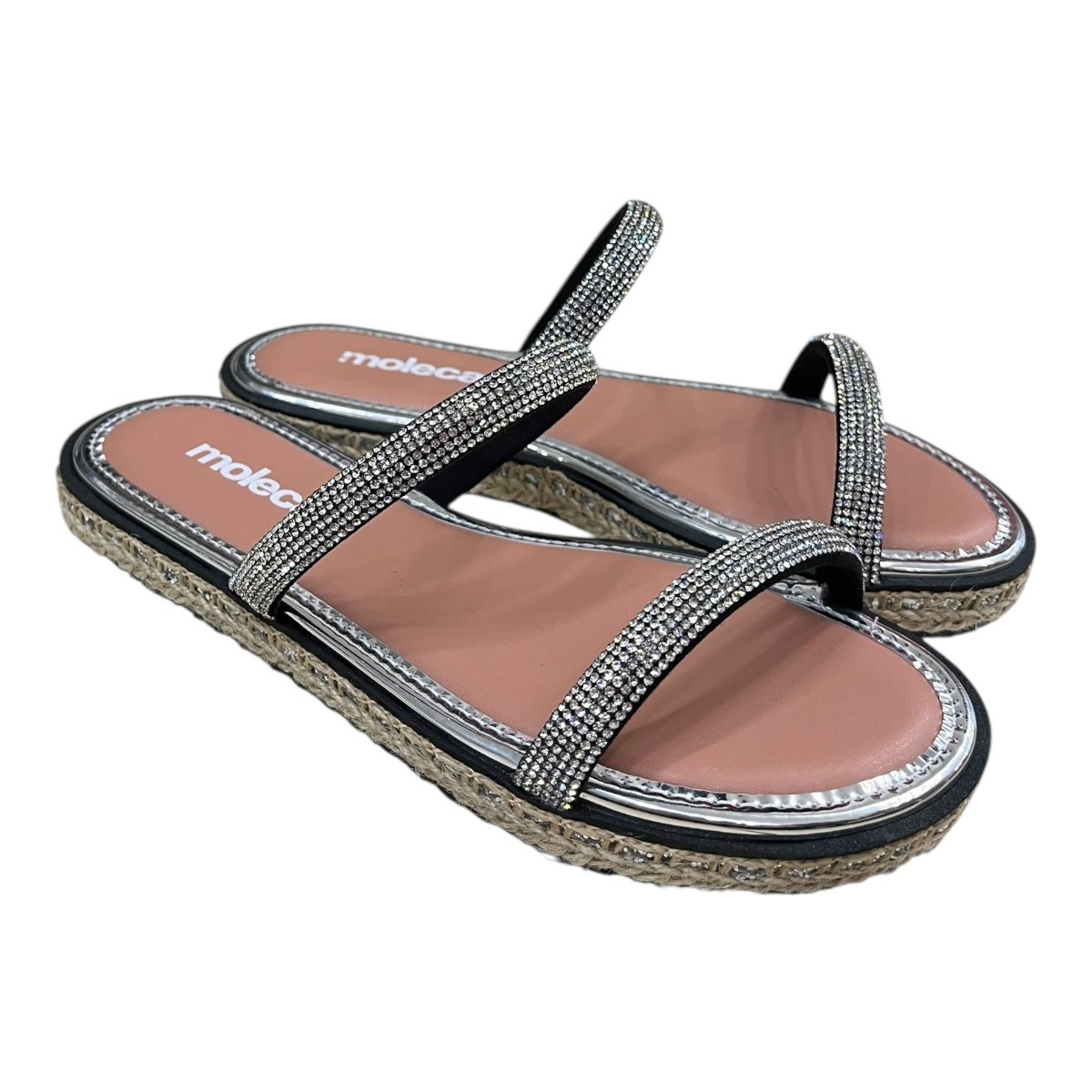 Chinelo Rasteira Feminino Moleca Casual Conforto Brilho Strass Metalizado Antiderrapante 5413.1326 Preto Preto 2