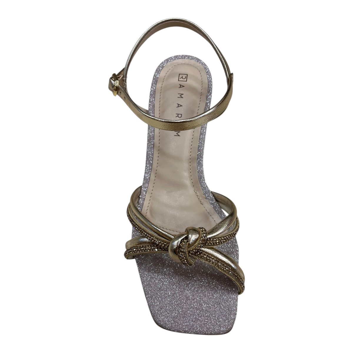 Sandalia Feminino Ramarim Casual Conforto Salto Fino Brilho Tiras Strass 25-27207 Dourado Dourado 3