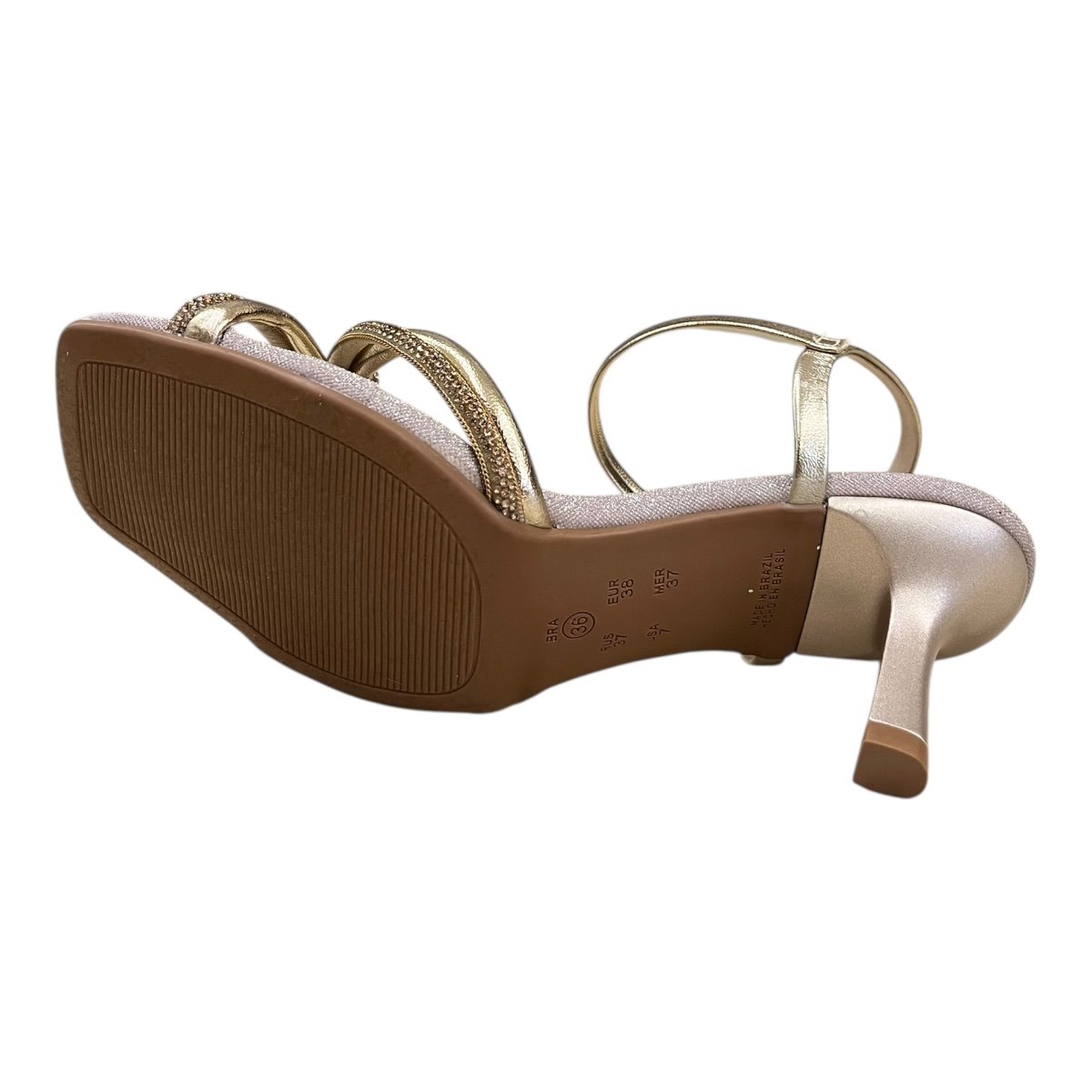 Sandalia Feminino Ramarim Casual Conforto Salto Fino Brilho Tiras Strass 25-27207 Dourado Dourado 4