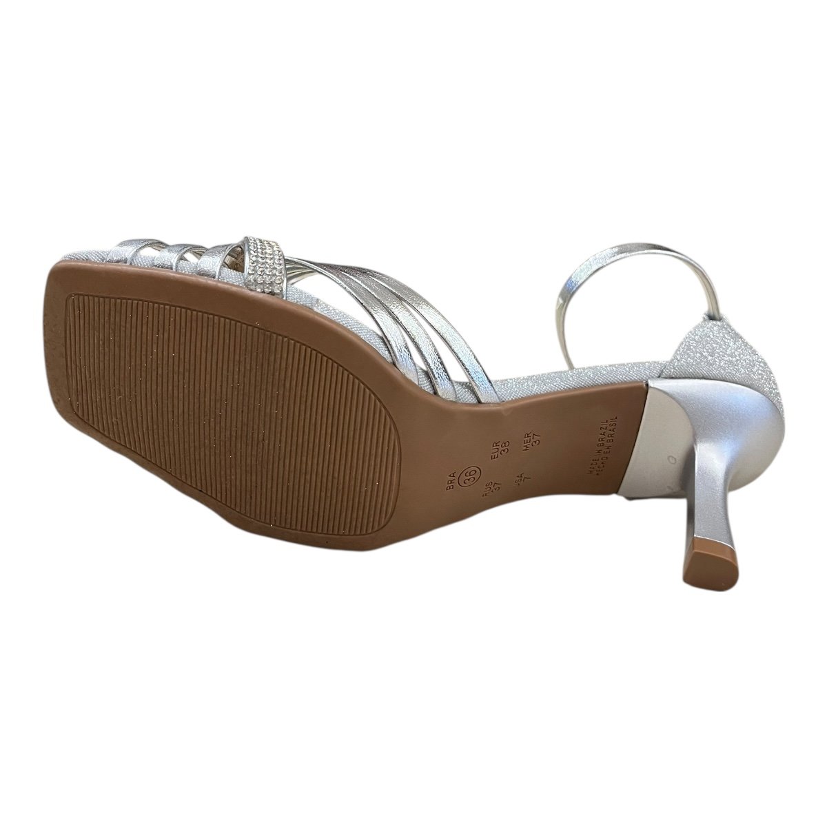 Sandalia Feminino Ramarim Casual Conforto Salto Fino Médio Brilho Calcanhar Fechado 25-27206 Prata Prata 3