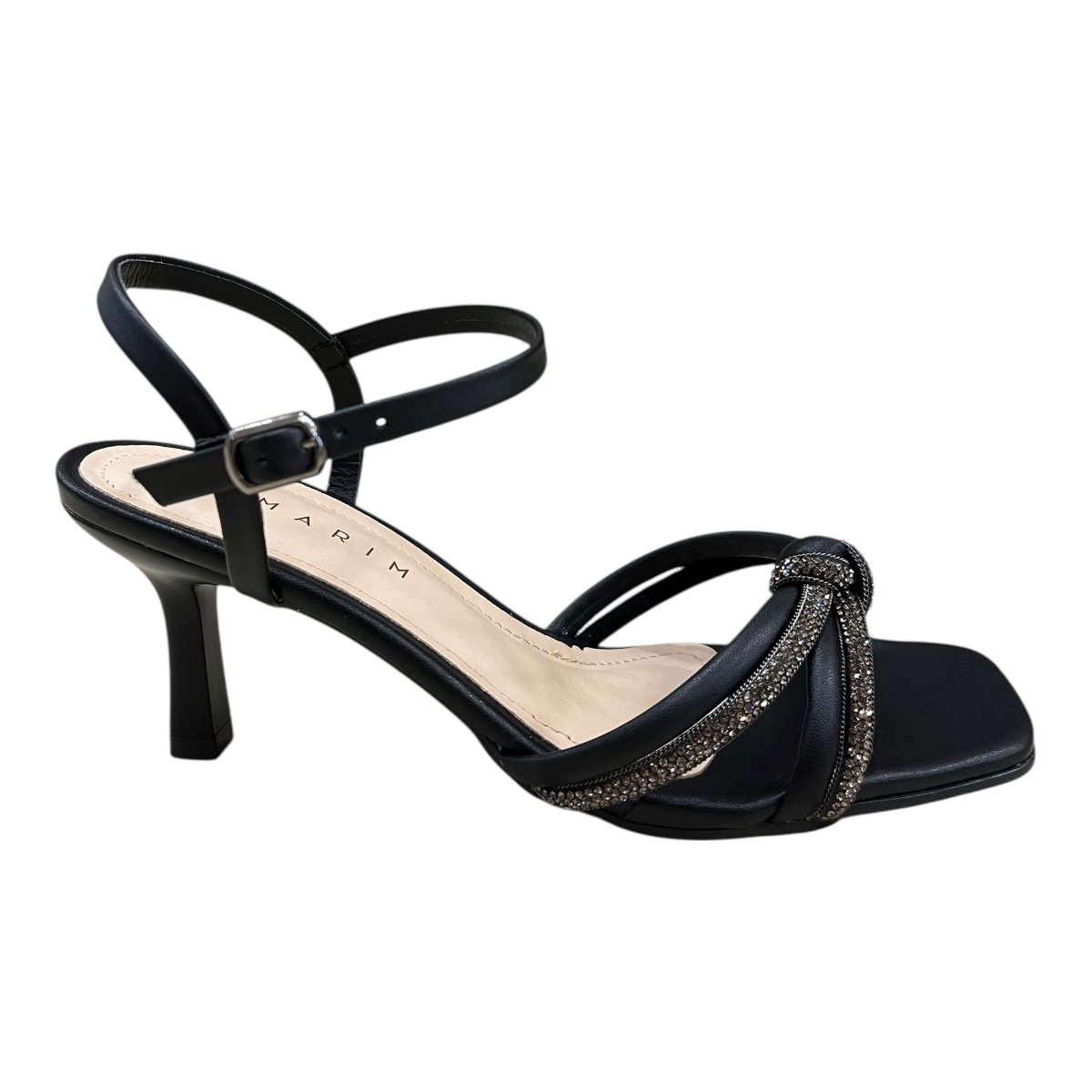 Sandalia Feminino Ramarim Casual Conforto Salto Fino Brilho Tiras Strass 25-27207 Preto
