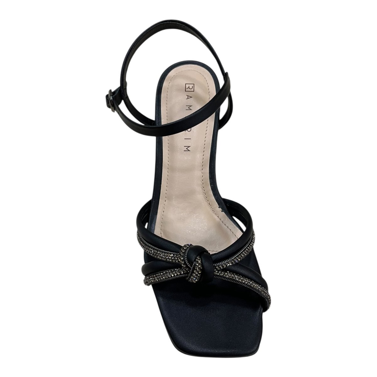 Sandalia Feminino Ramarim Casual Conforto Salto Fino Brilho Tiras Strass 25-27207 Preto Preto 4