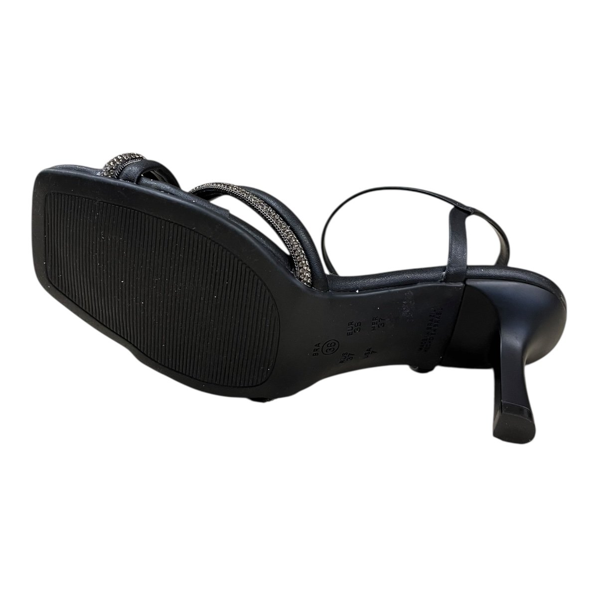 Sandalia Feminino Ramarim Casual Conforto Salto Fino Brilho Tiras Strass 25-27207 Preto Preto 5