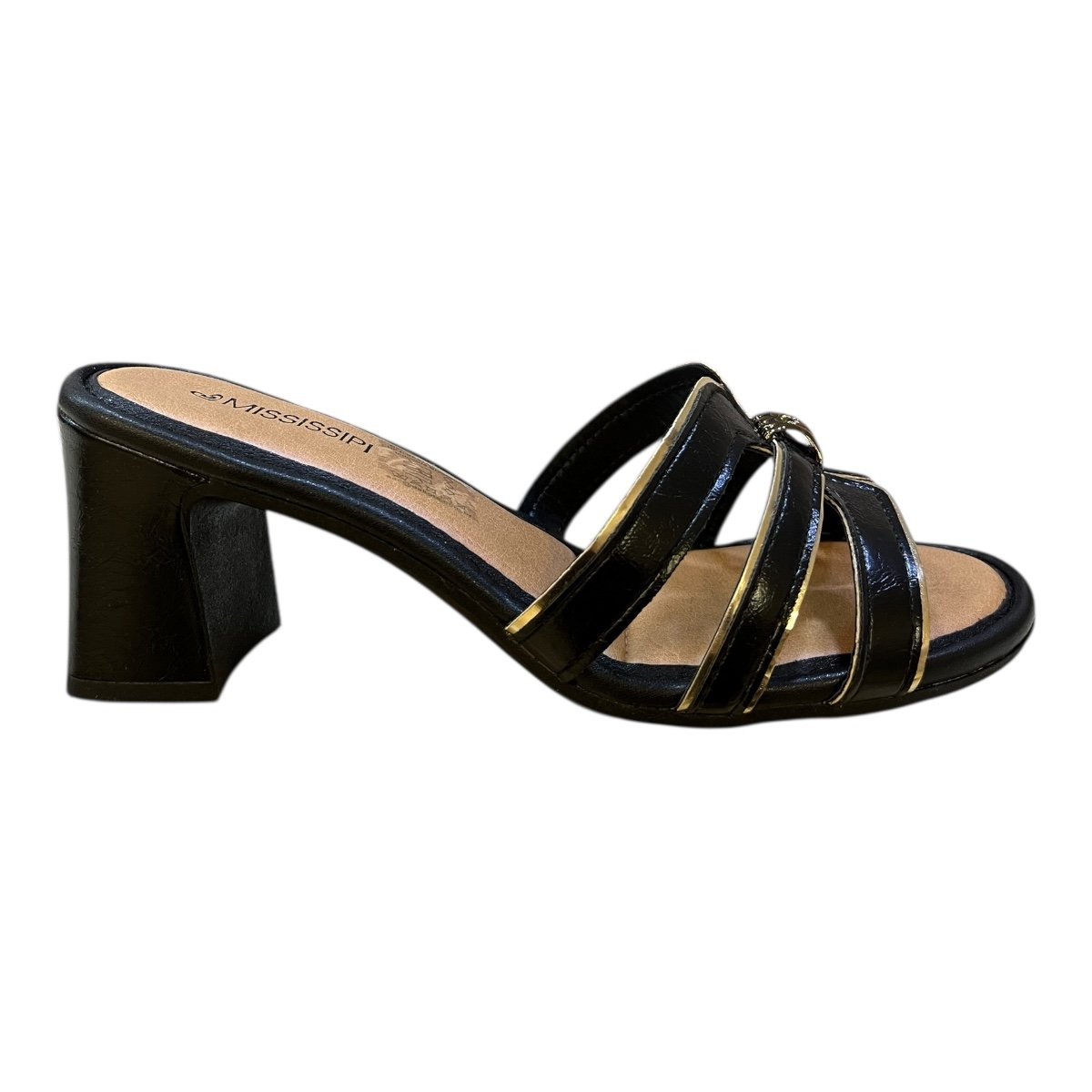 Tamanco Feminino Mississipi Casual Conforto Salto Médio Bloco Detalhe Metalizado J0601 Preto