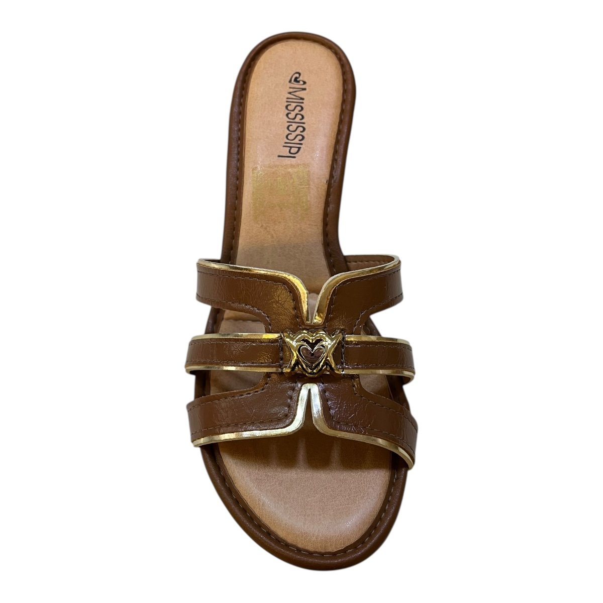 Tamanco Feminino Mississipi Casual Conforto Salto Médio Bloco Detalhe Metalizado J0601 Caramelo Marrom 3