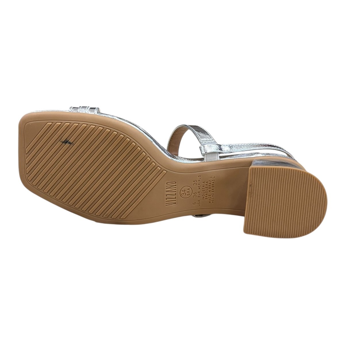 Sandalia Feminino Vizzano Casual Conforto Metalizado Tiras Pedraria Salto Baixo Bloco 6454.238 Prata Prata 3