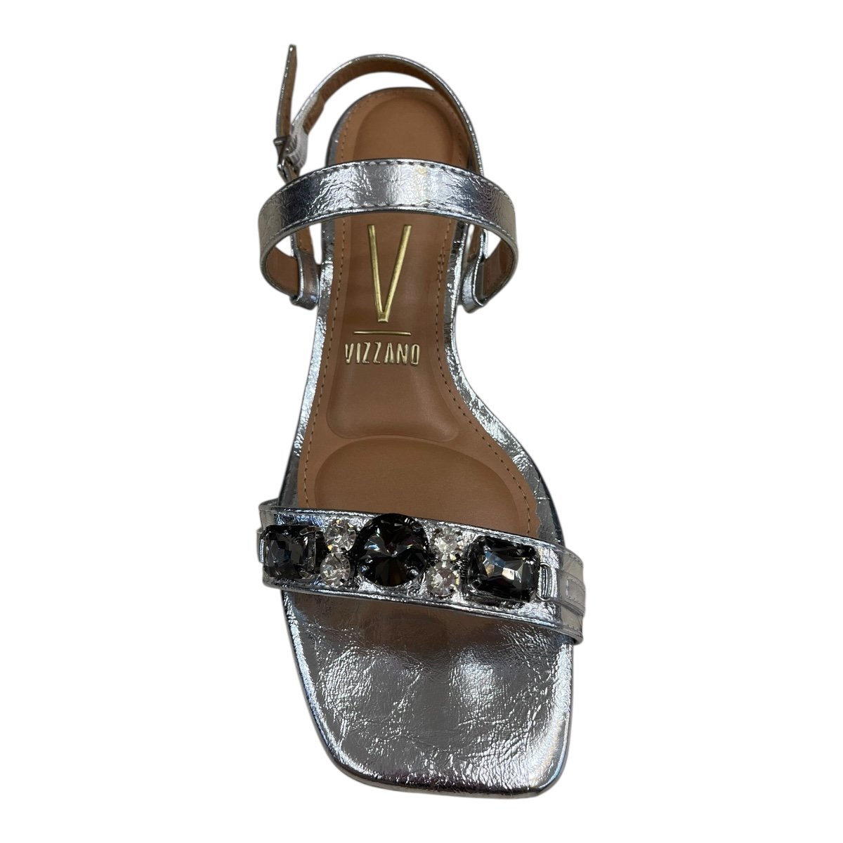 Sandalia Feminino Vizzano Casual Conforto Metalizado Tiras Pedraria Salto Baixo Bloco 6454.238 Prata Prata 6