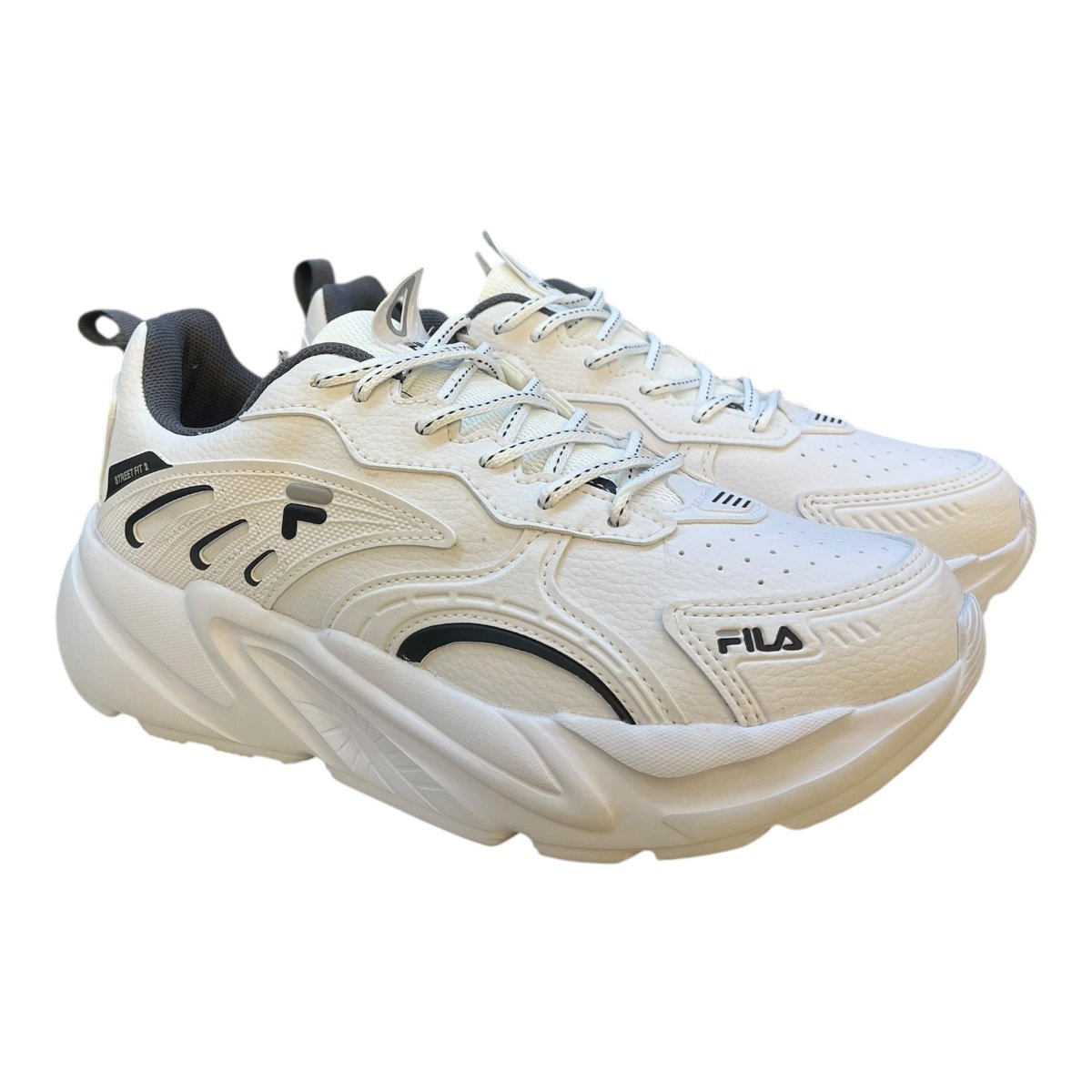 Tenis Masculino Fila Street Fit 2 Esporte Academia Caminhada Corrida Solado Emborrachado Branco Branco 2