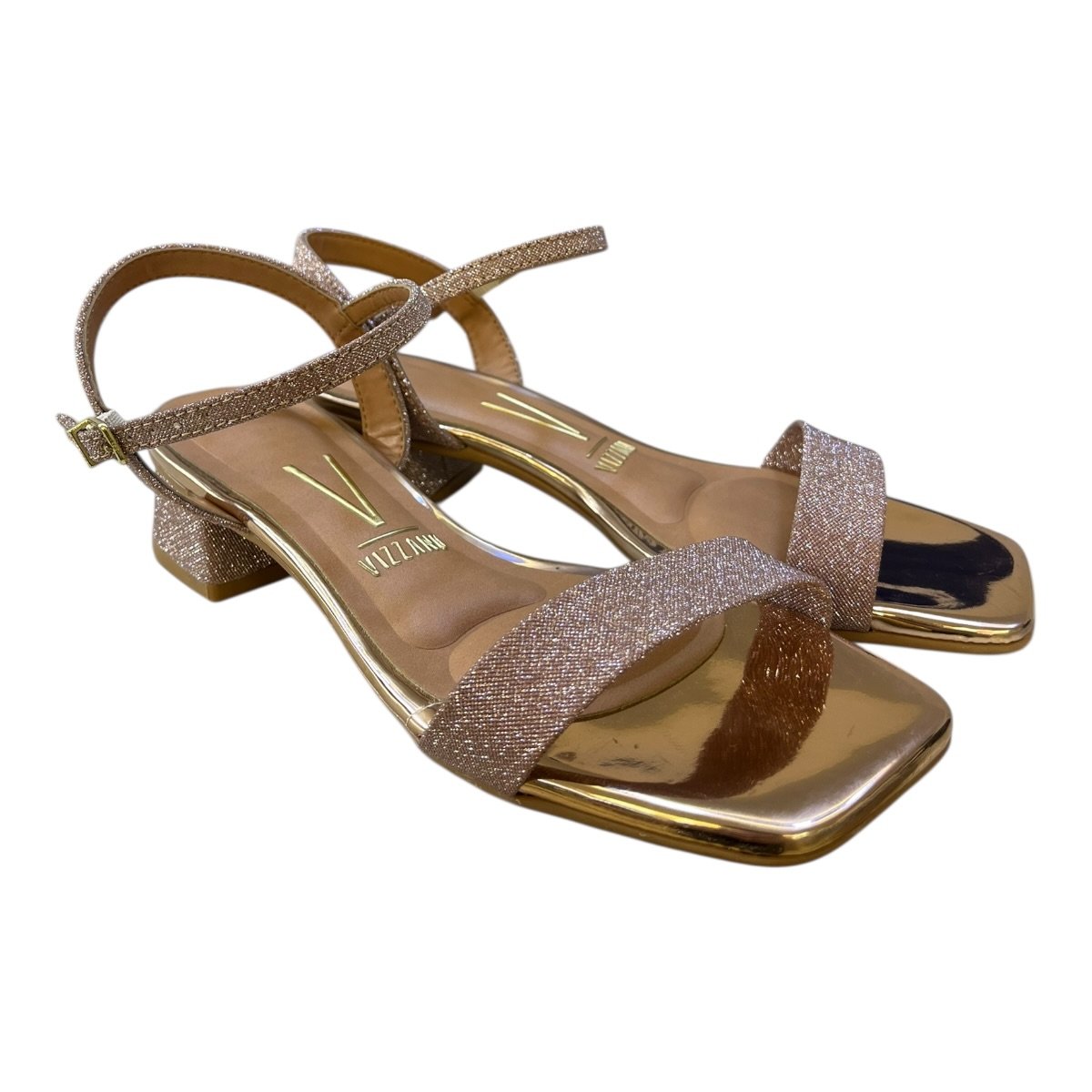 Sandalia Feminino Vizzano Casual Conforto Salto Baixo Bloco Tiras Bico Quadrado 6454.111 Ouro Rosado Ouro Rosado 2