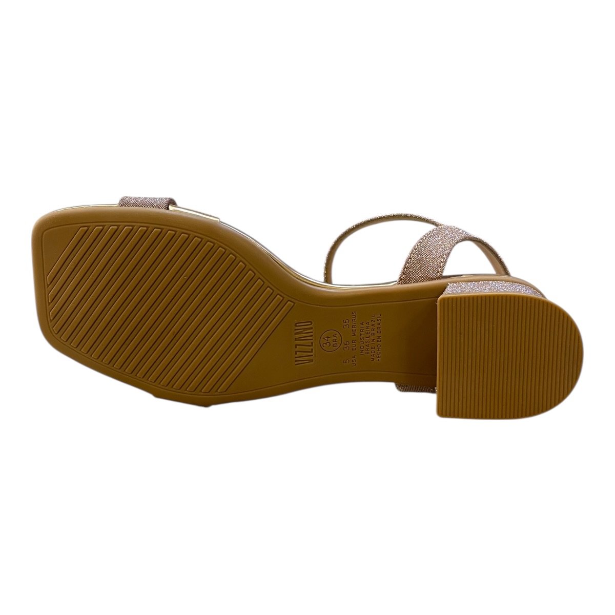 Sandalia Feminino Vizzano Casual Conforto Salto Baixo Bloco Tiras Bico Quadrado 6454.111 Ouro Rosado Ouro Rosado 6