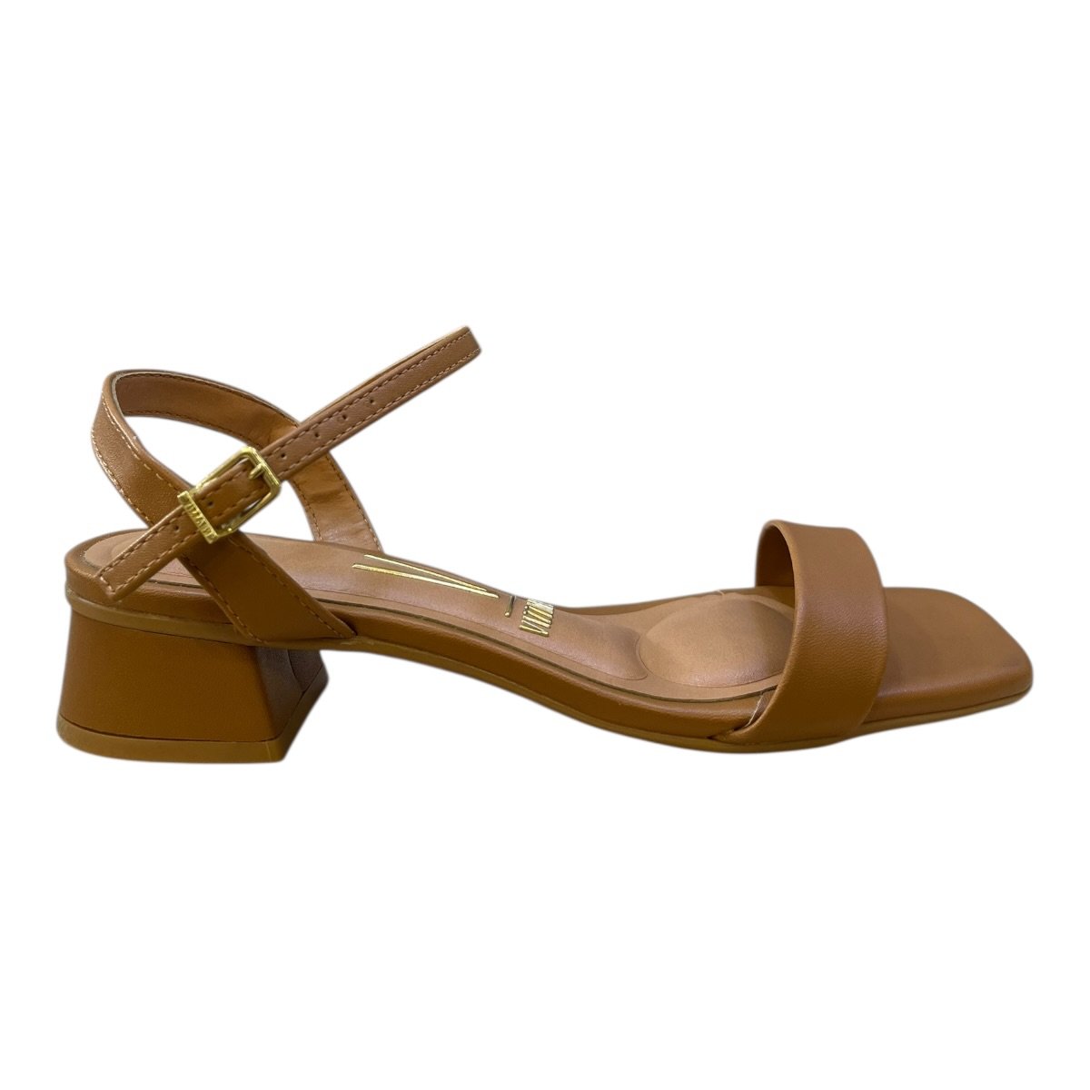 Sandalia Feminino Vizzano Casual Conforto Salto Baixo Bloco Tiras Bico Quadrado 6454.111 Caramelo