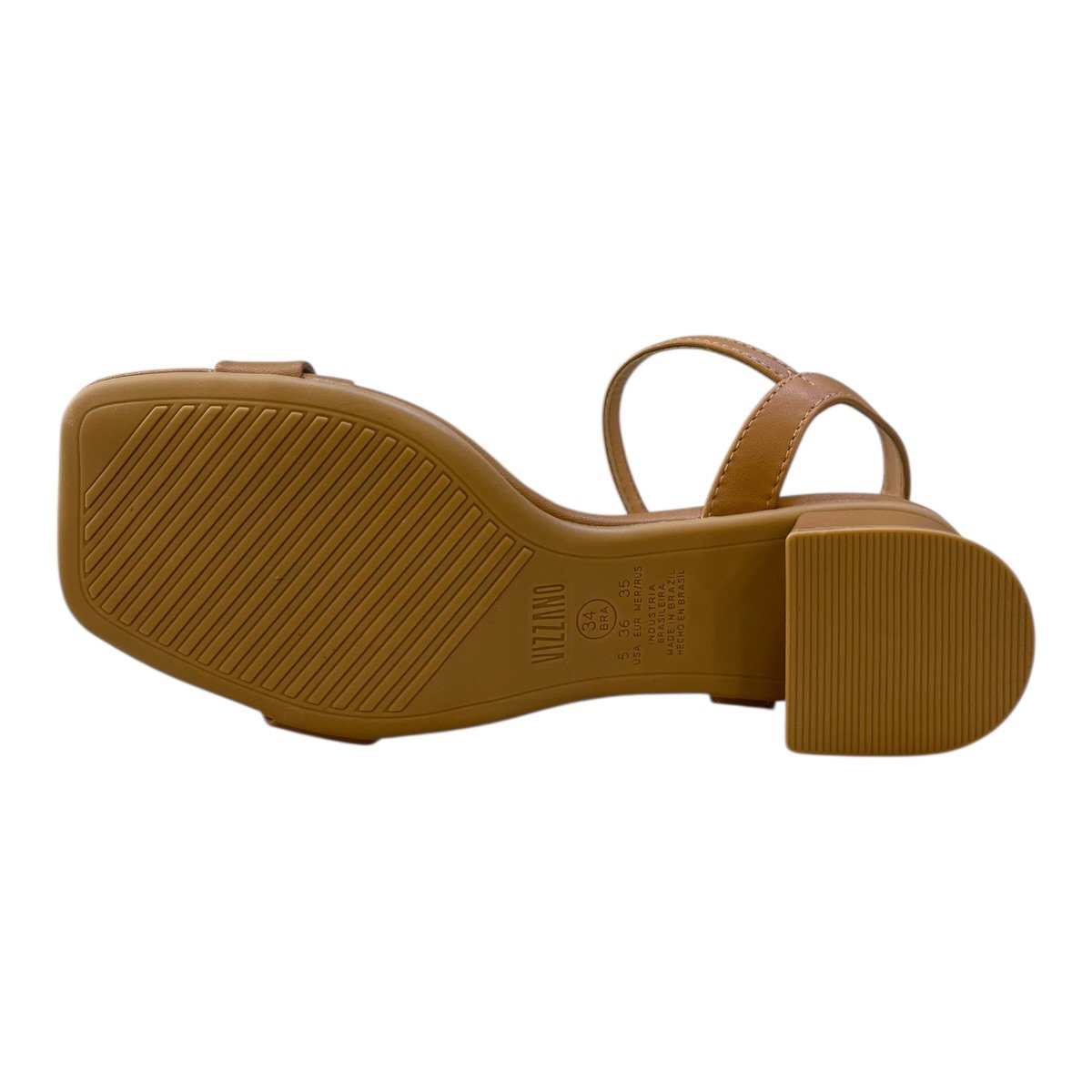 Sandalia Feminino Vizzano Casual Conforto Salto Baixo Bloco Tiras Bico Quadrado 6454.111 Caramelo Marrom 6