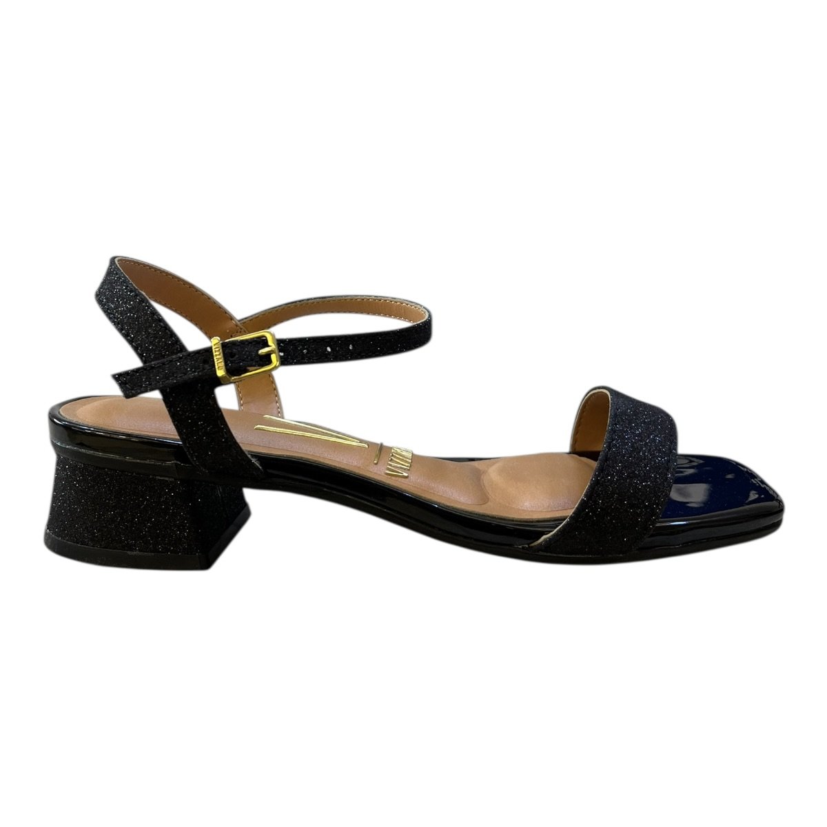 Sandalia Feminino Vizzano Casual Conforto Salto Baixo Bloco Tiras Bico Quadrado 6454.111 Preto