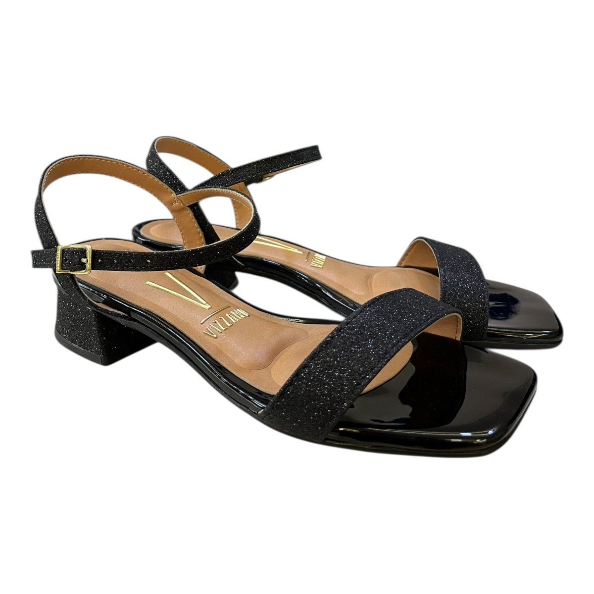 Sandalia Feminino Vizzano Casual Conforto Salto Baixo Bloco Tiras Bico Quadrado 6454.111 Preto Preto 2