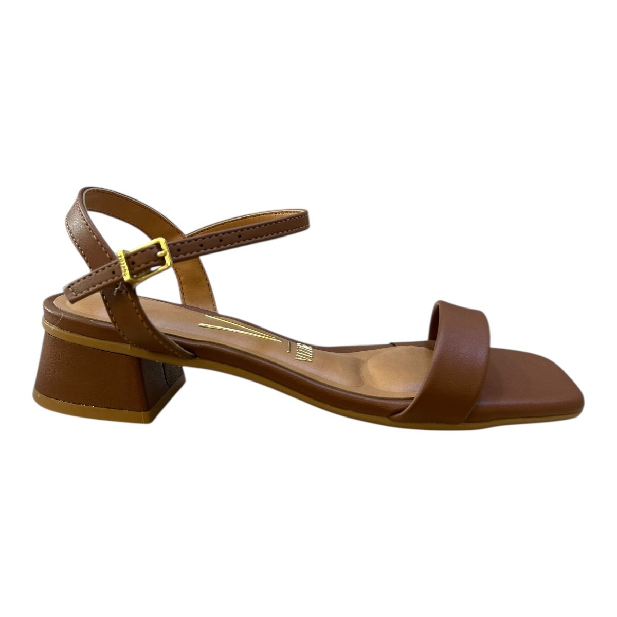 Sandalia Feminino Vizzano Casual Conforto Salto Baixo Bloco Tiras Bico Quadrado 6454.111 Marrom
