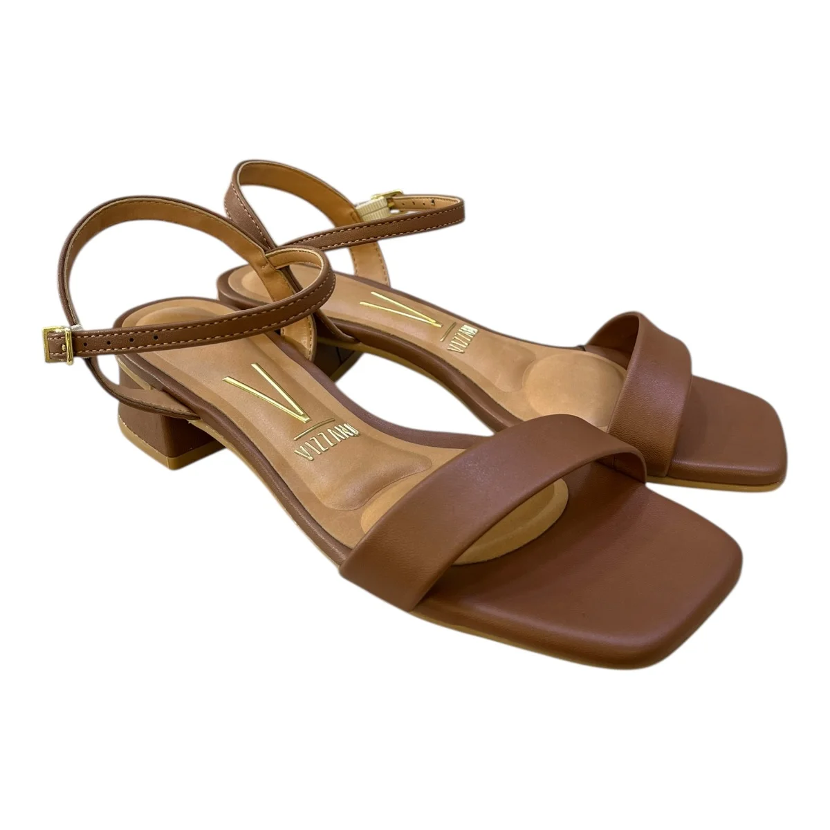 Sandalia Feminino Vizzano Casual Conforto Salto Baixo Bloco Tiras Bico Quadrado 6454.111 Marrom Marrom 2