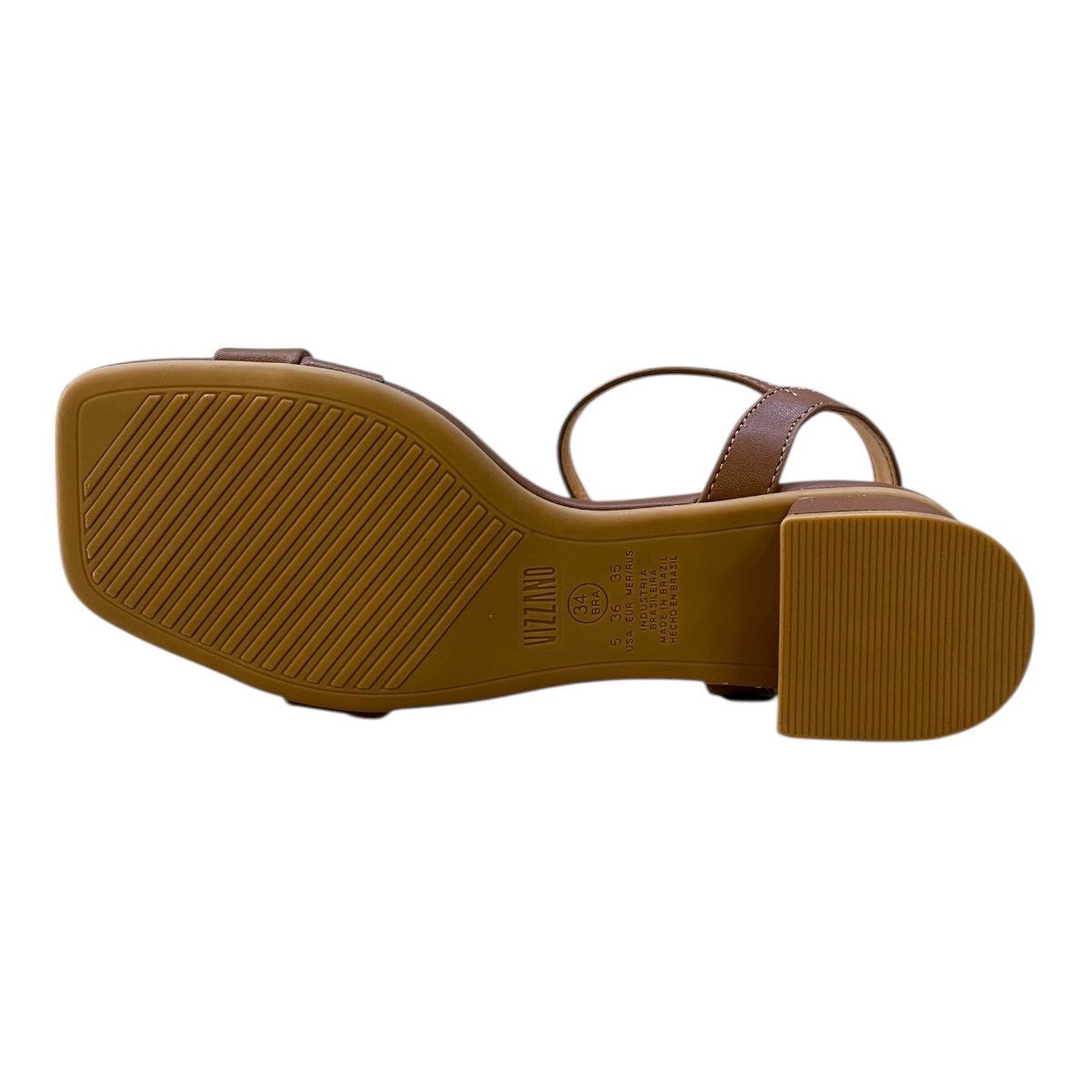 Sandalia Feminino Vizzano Casual Conforto Salto Baixo Bloco Tiras Bico Quadrado 6454.111 Marrom Marrom 6