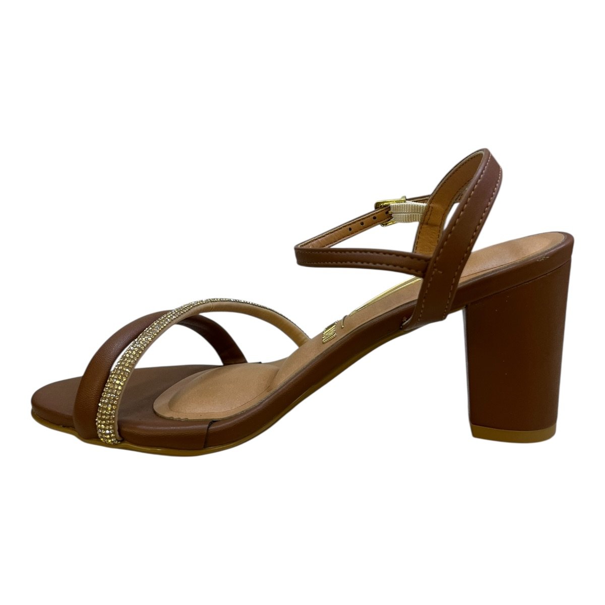 Sandalia Feminino Vizzano Casual Conforto Tiras Brilho Salto Bloco Médio Strass 6262.1034 Marrom Marrom 5